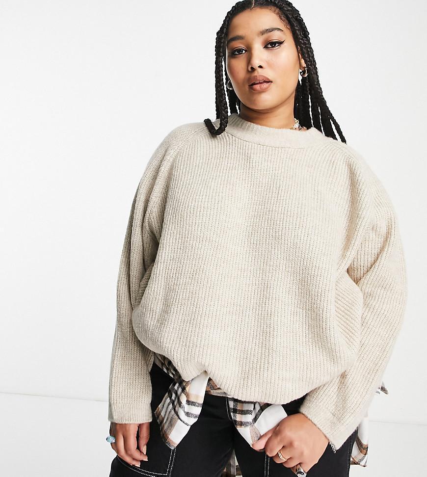 Only Curve ribbed crew neck sweater in beige  Product Image