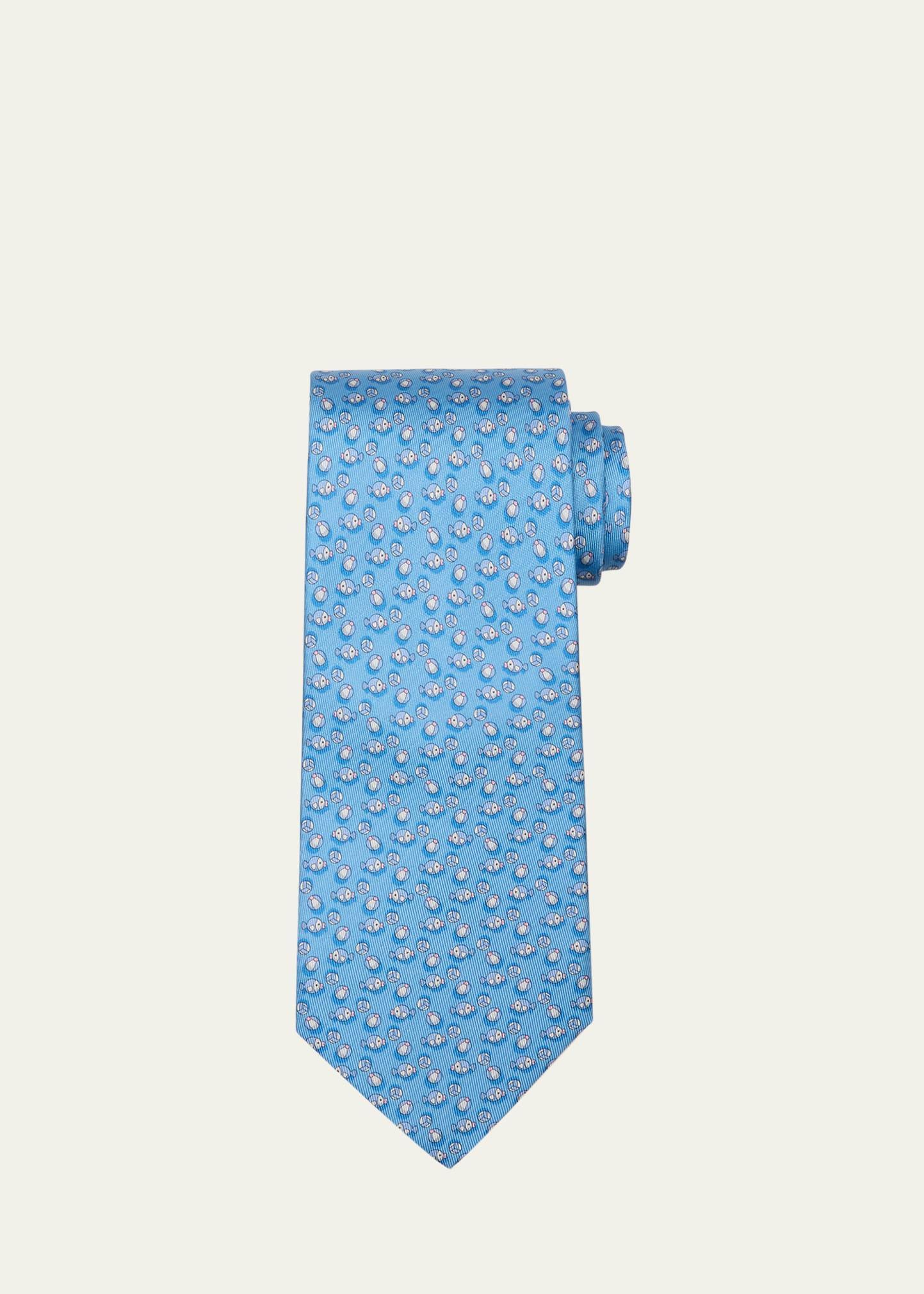 Mens Fish-Print Silk Tie Product Image