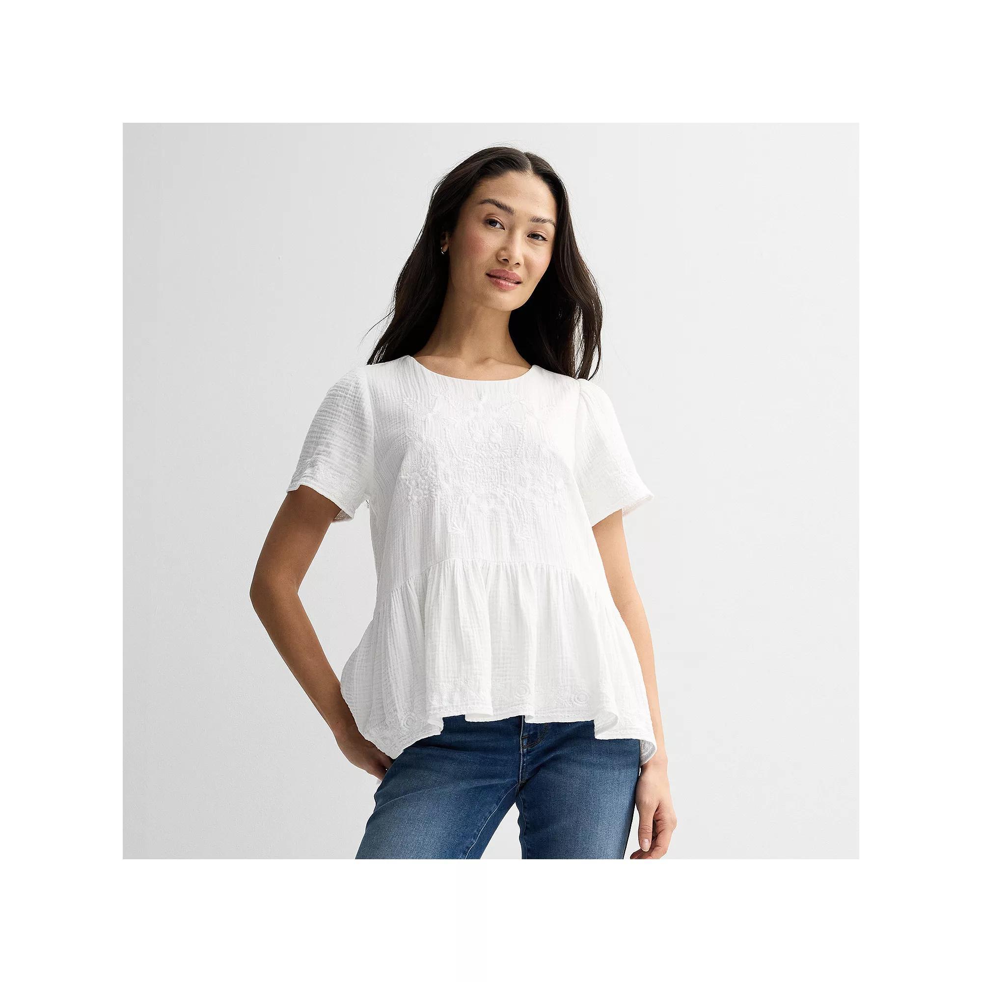 Women's Farmers Market Embroidered Peplum Top, Size: Small, Ivory Product Image