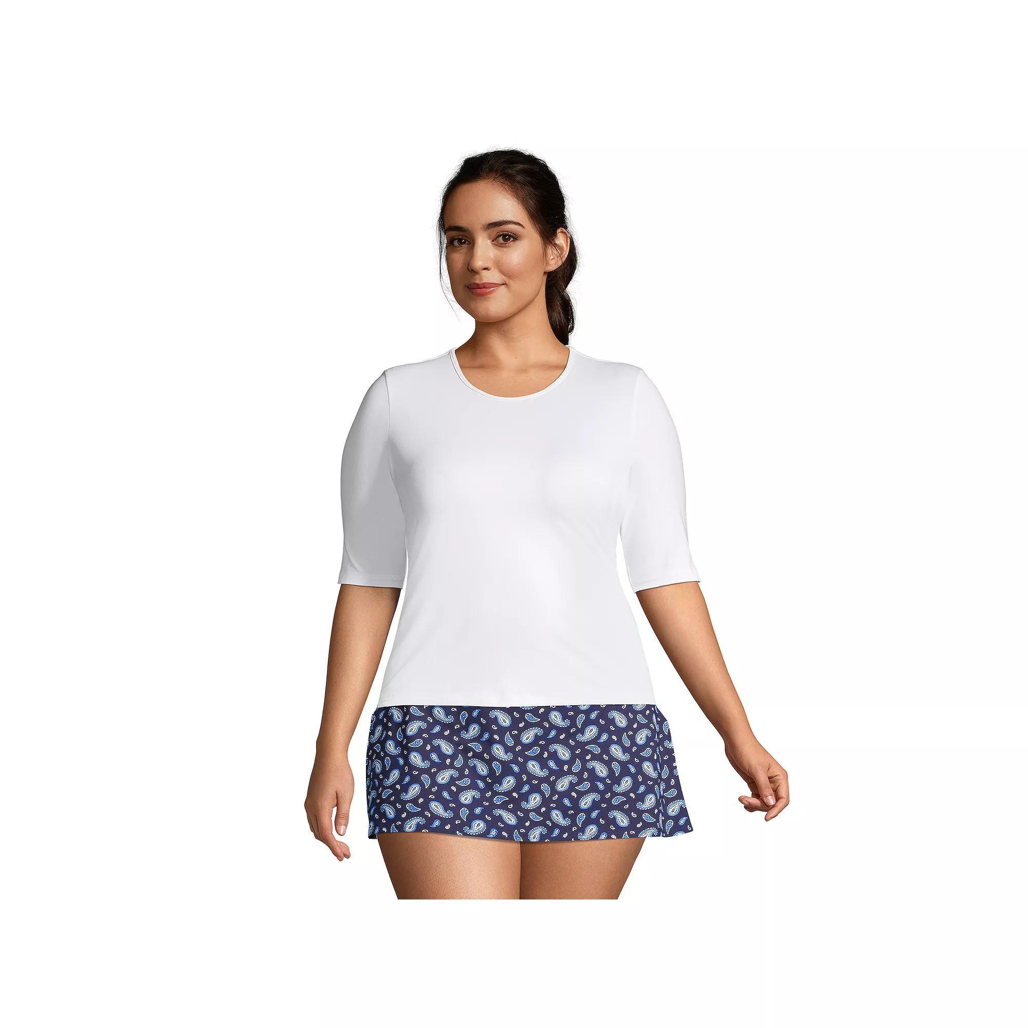 Petite Lands' End UPF 50 Elbow-Sleeve Rash Guard Swim Tee, Women's, Size: Large Petite, Deep  Blue Product Image