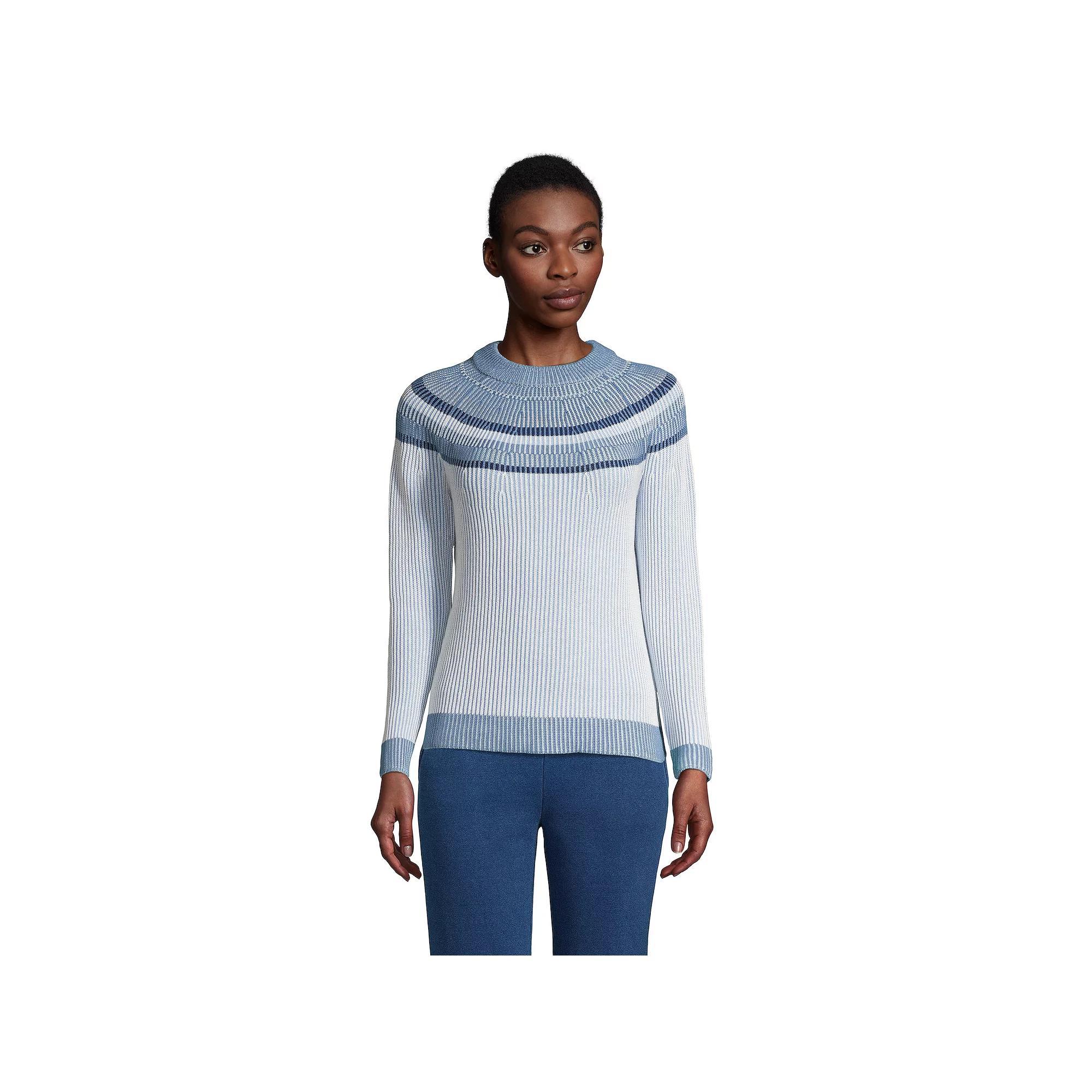 Women's Lands' End Drifter Shaker Crewneck Sweater, Size: Medium, Blue Plaited Stripe Product Image