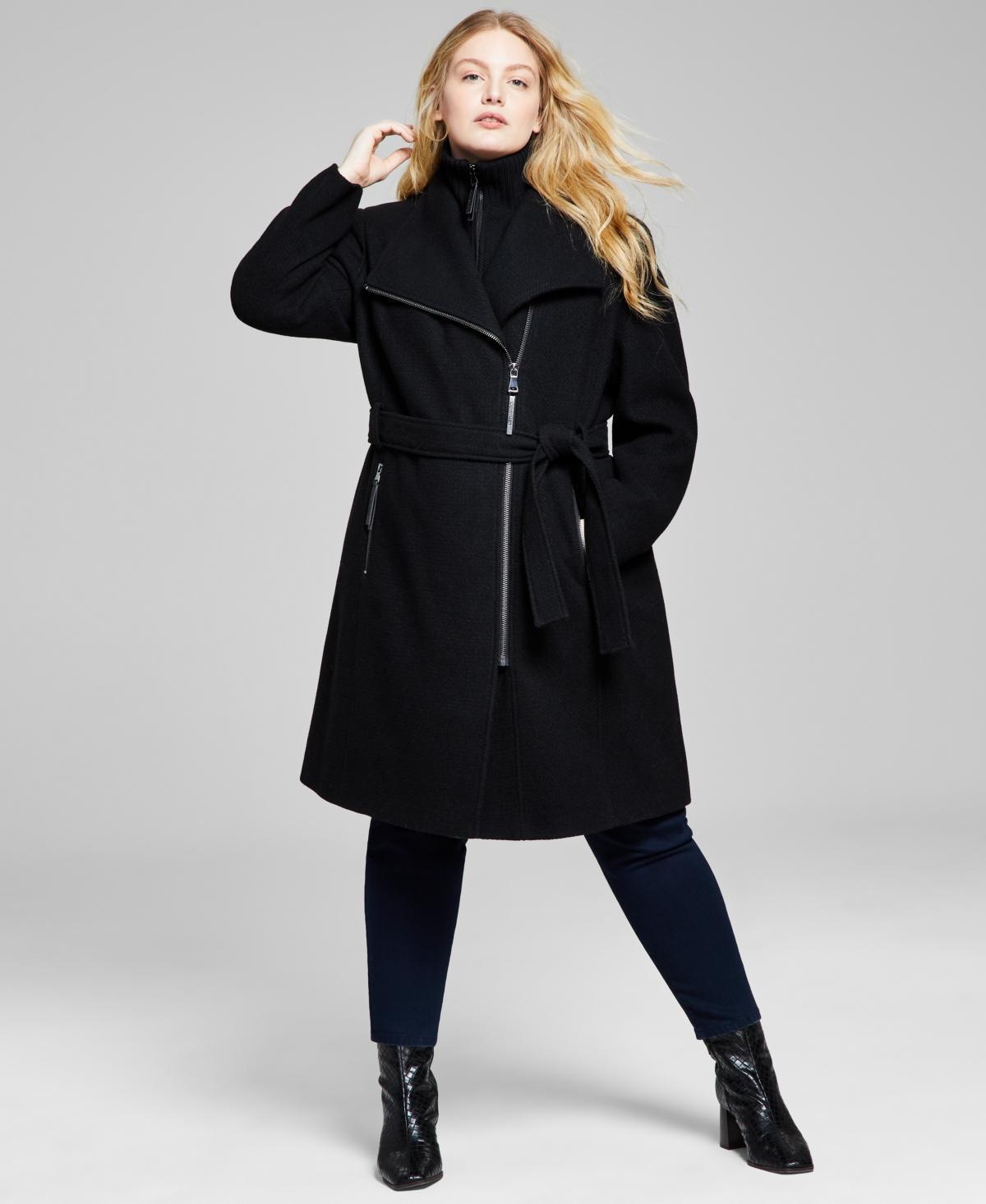 Calvin Klein Womens Plus Size Belted Asymmetric Wrap Coat, Created for Macys Product Image