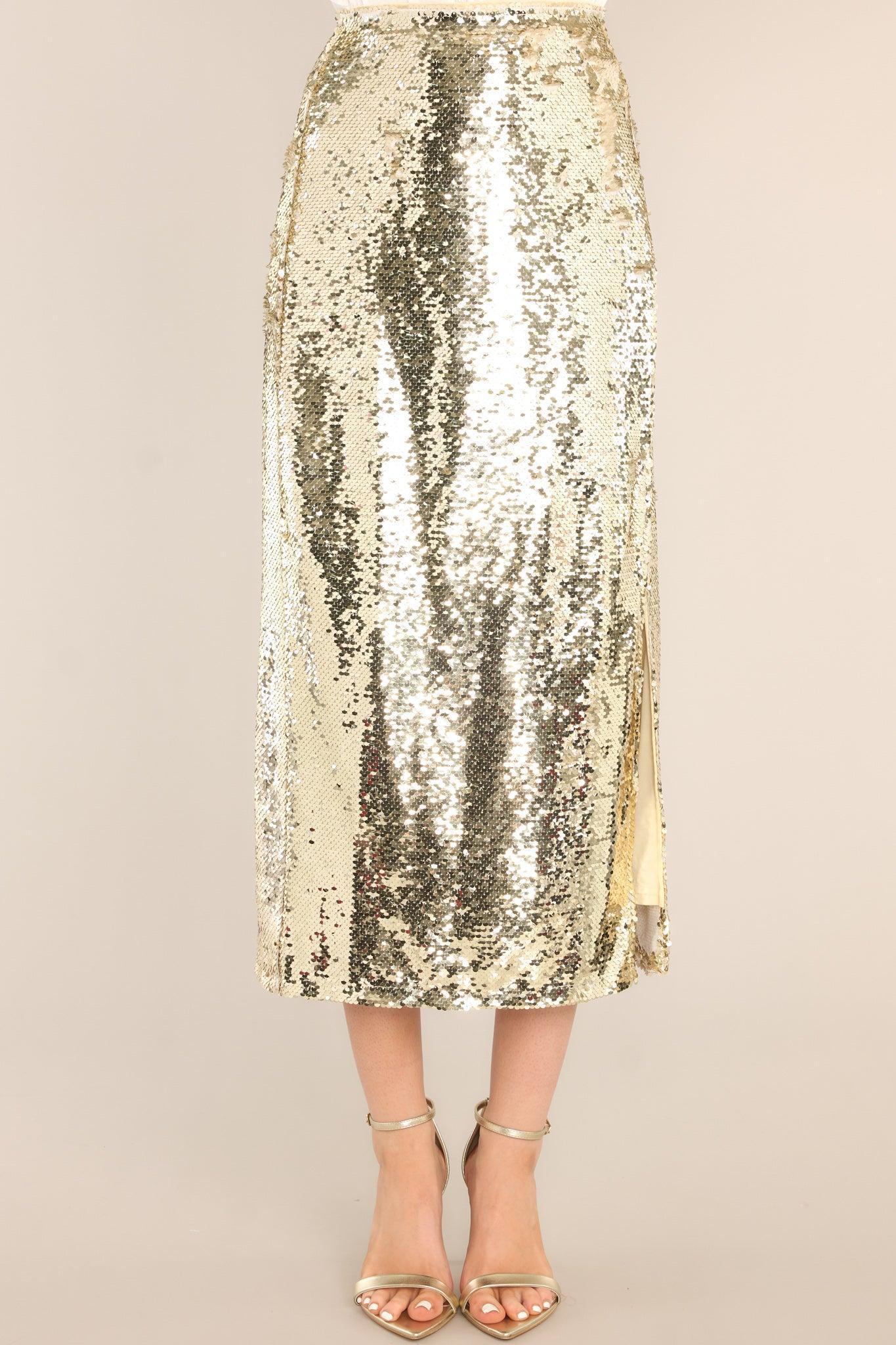 A Part Of It Gold Sequin Midi Skirt Product Image