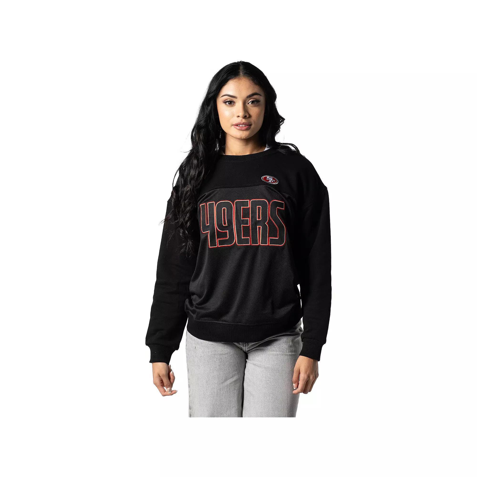 Women's The Wild Collective Black San Francisco 49ers Long Sleeve Knit Pullover Sweatshirt, Size: Large Product Image