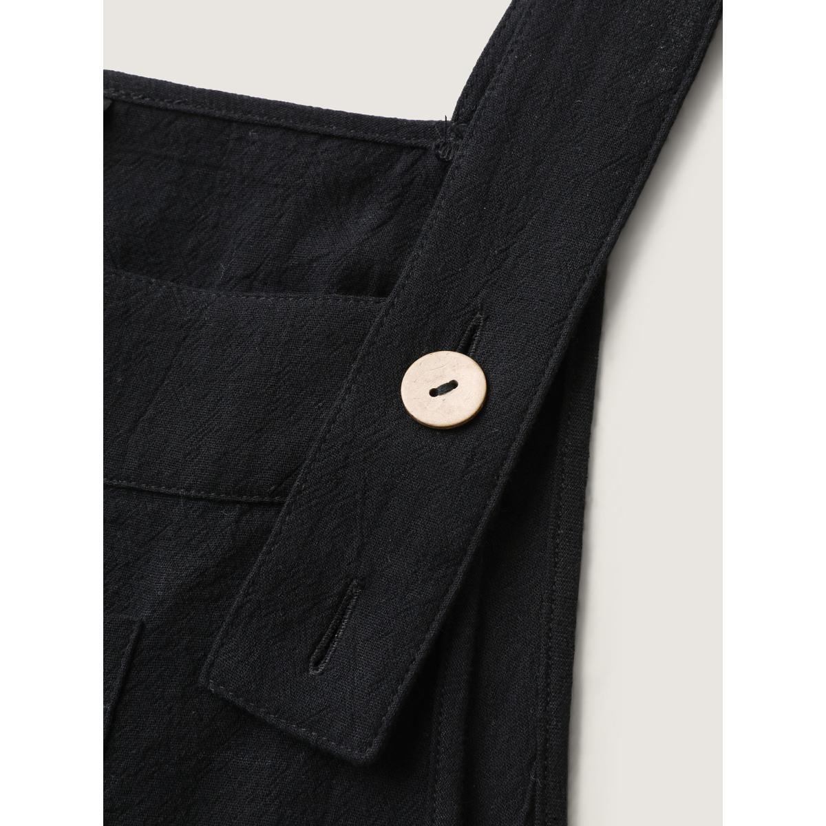 Plus Size Pure Cotton Diagonal Pockets Midi Dress Black Women Leisure Square Neck Sleeveless Curvy BloomChic 12/L Product Image