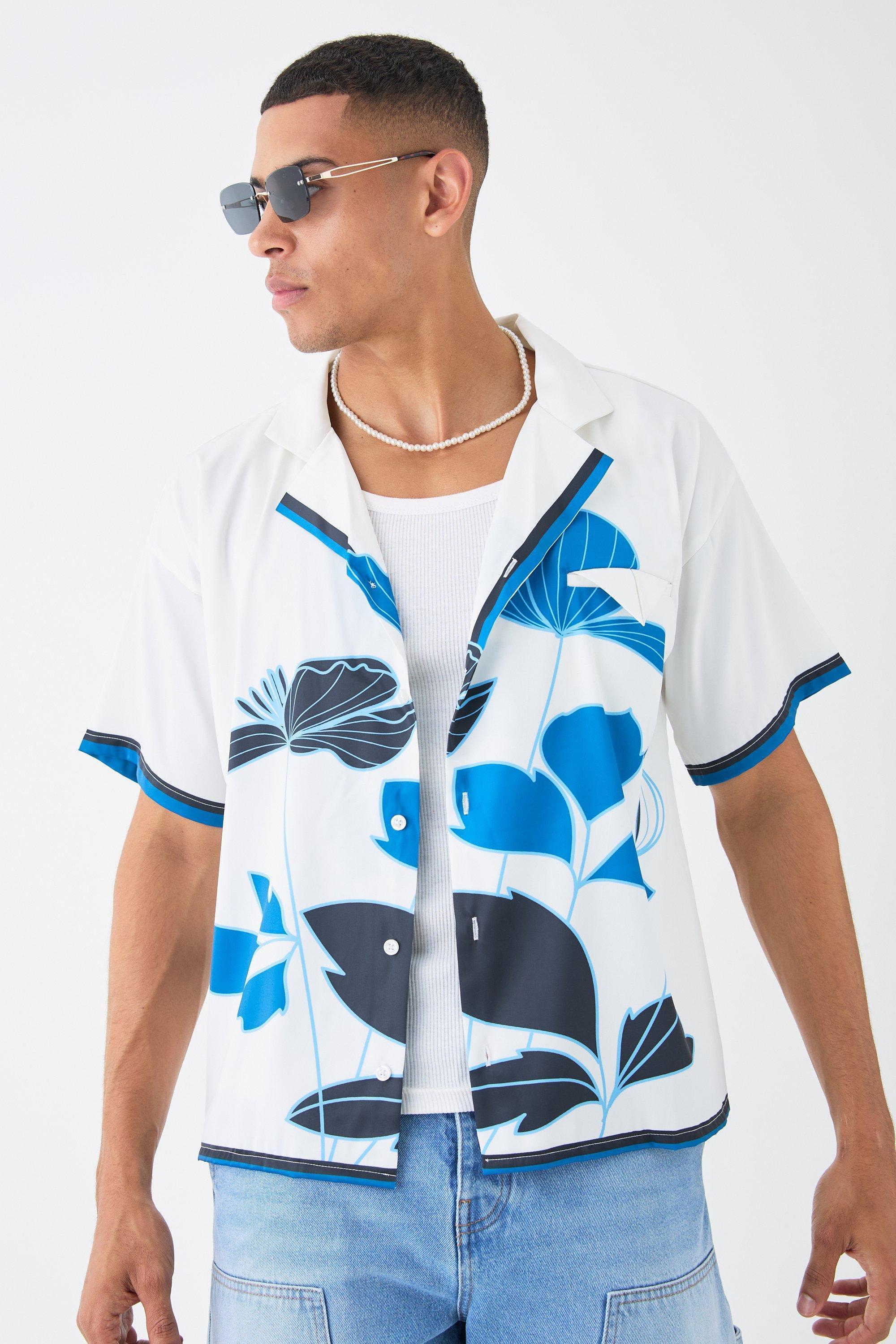 Short Sleeve Satin Boxy Floral Shirt | boohooMAN USA Product Image