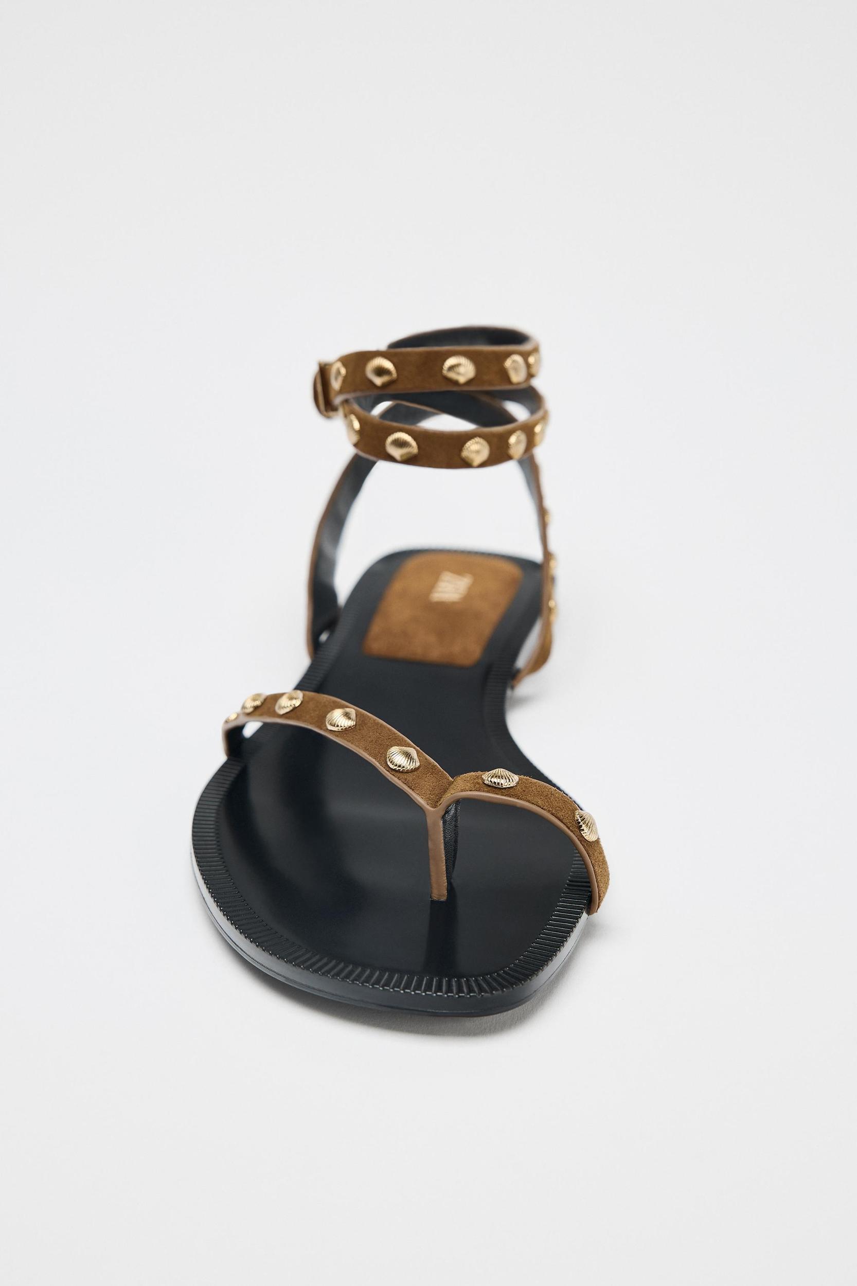 LEATHER STUDDED STRAP SANDALS Product Image