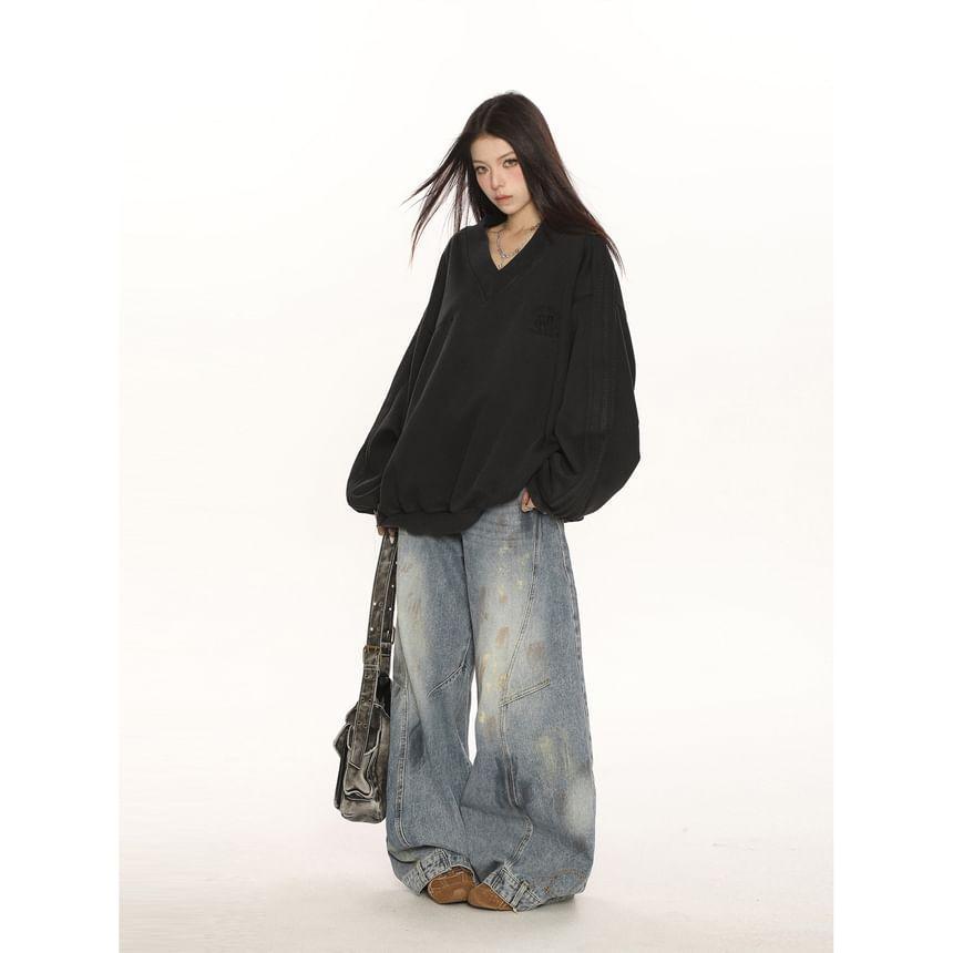 High Rise Washed Wide Leg Baggy Jeans Product Image