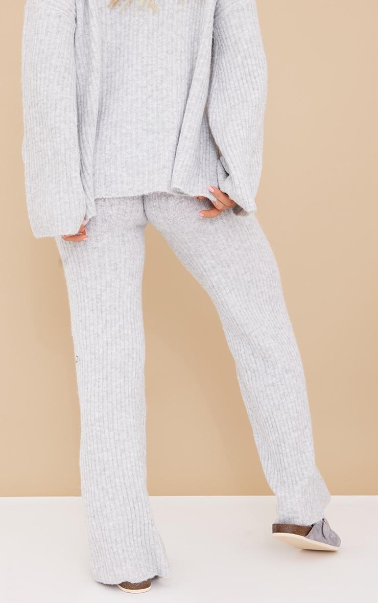 Grey Luxe Rib Knit Wide Leg Pants Product Image