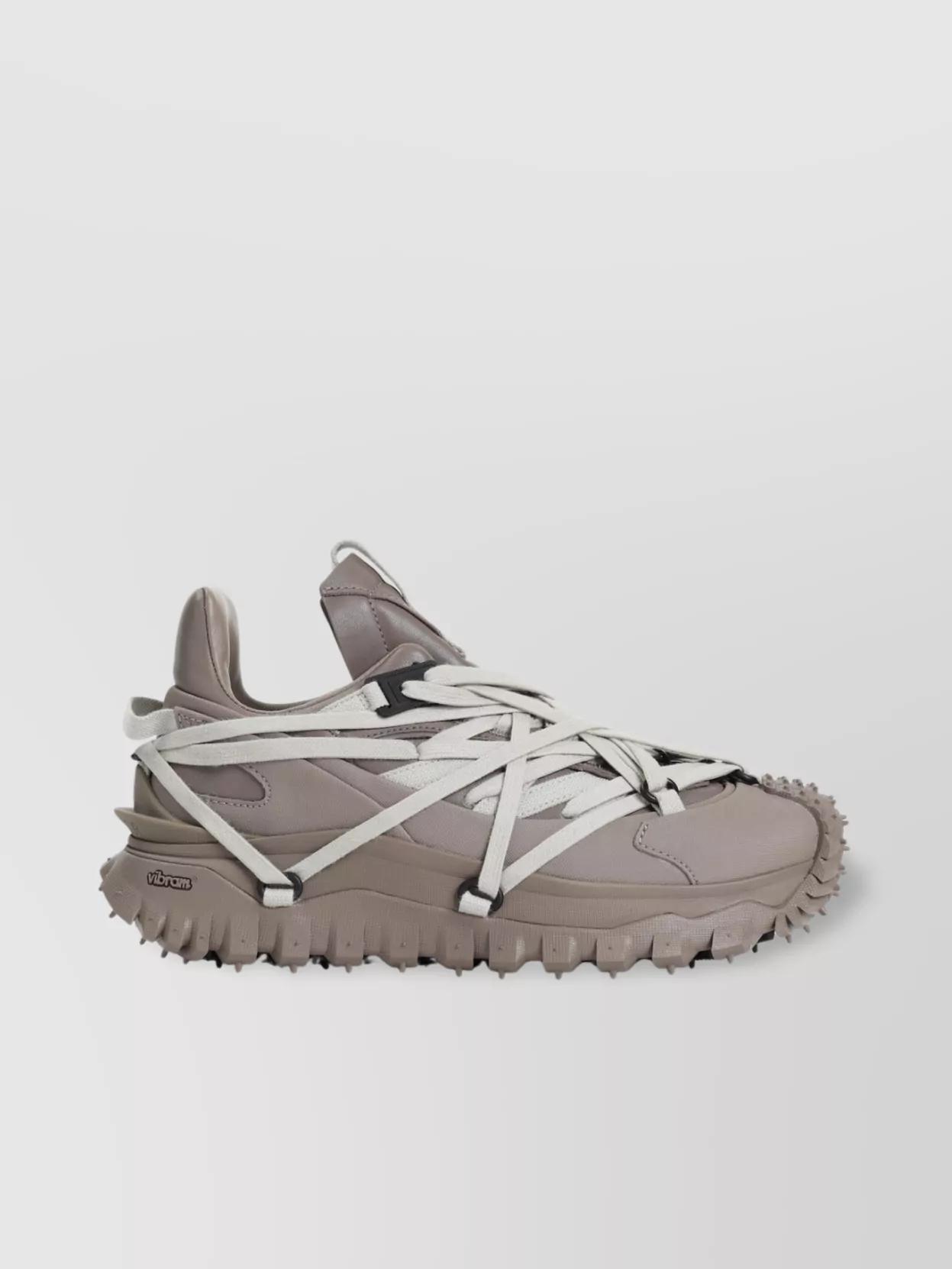 MONCLER Brown Lace Up Sneakers In Grey Product Image