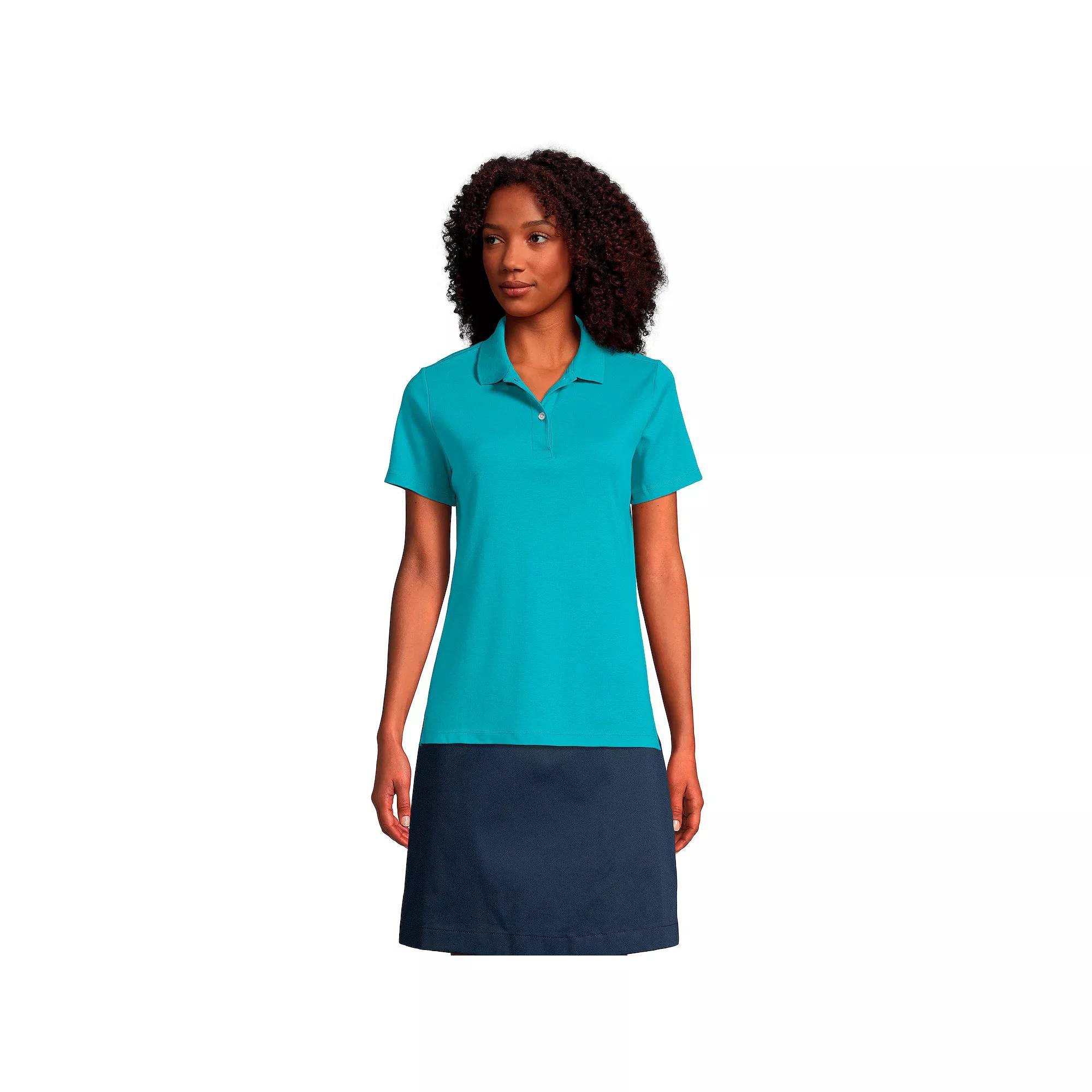 Women's Lands' End School Uniform Short Sleeve Interlock Polo Shirt, Size: XL, Classic Blue Product Image