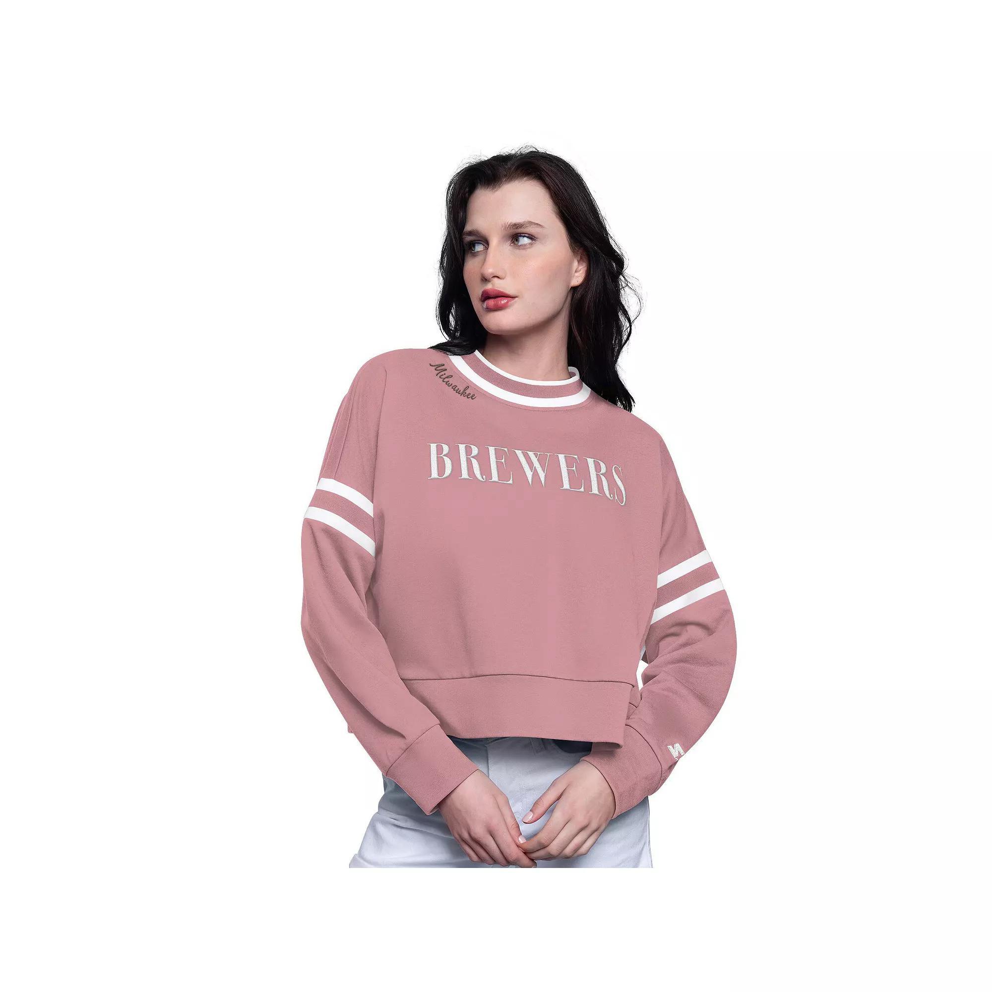 Women's Starter Pink Milwaukee Brewers Power Play Cropped Pullover Sweatshirt,  Product Image