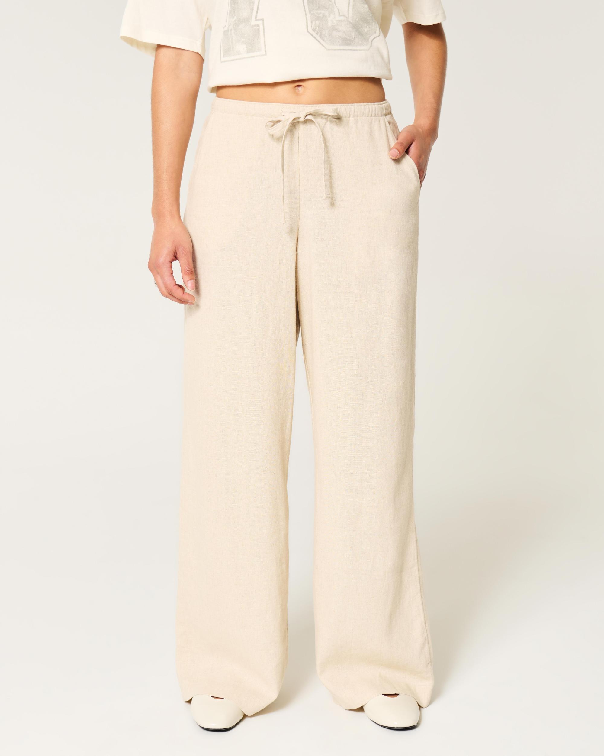 Linen-Blend Pull-On Baggy Pants Product Image