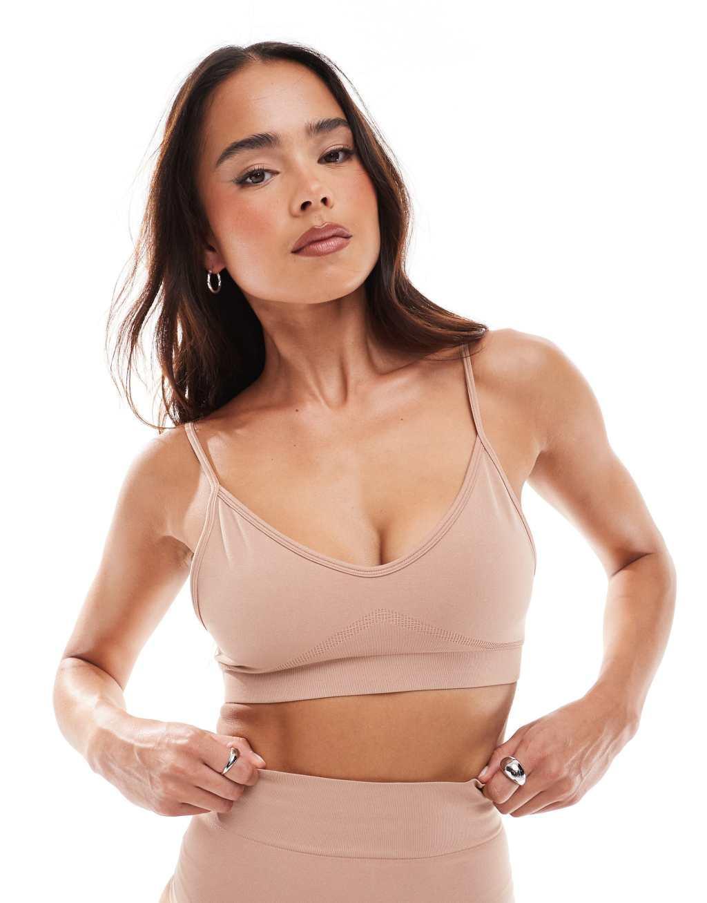 ASOS DESIGN Premium sculpting cropped bra in beige Product Image