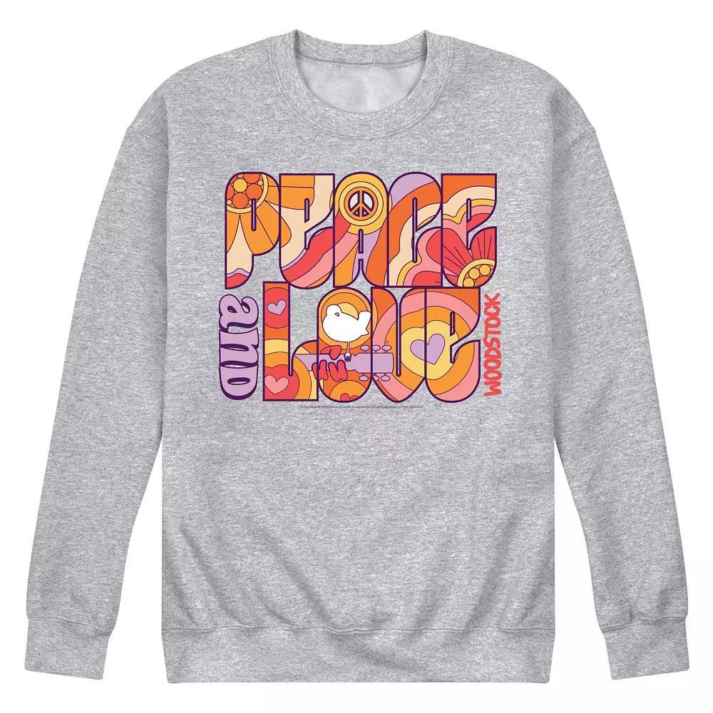 Men's Woodstock Peace And Love Graphic Fleece, Size: Large, Gray Product Image