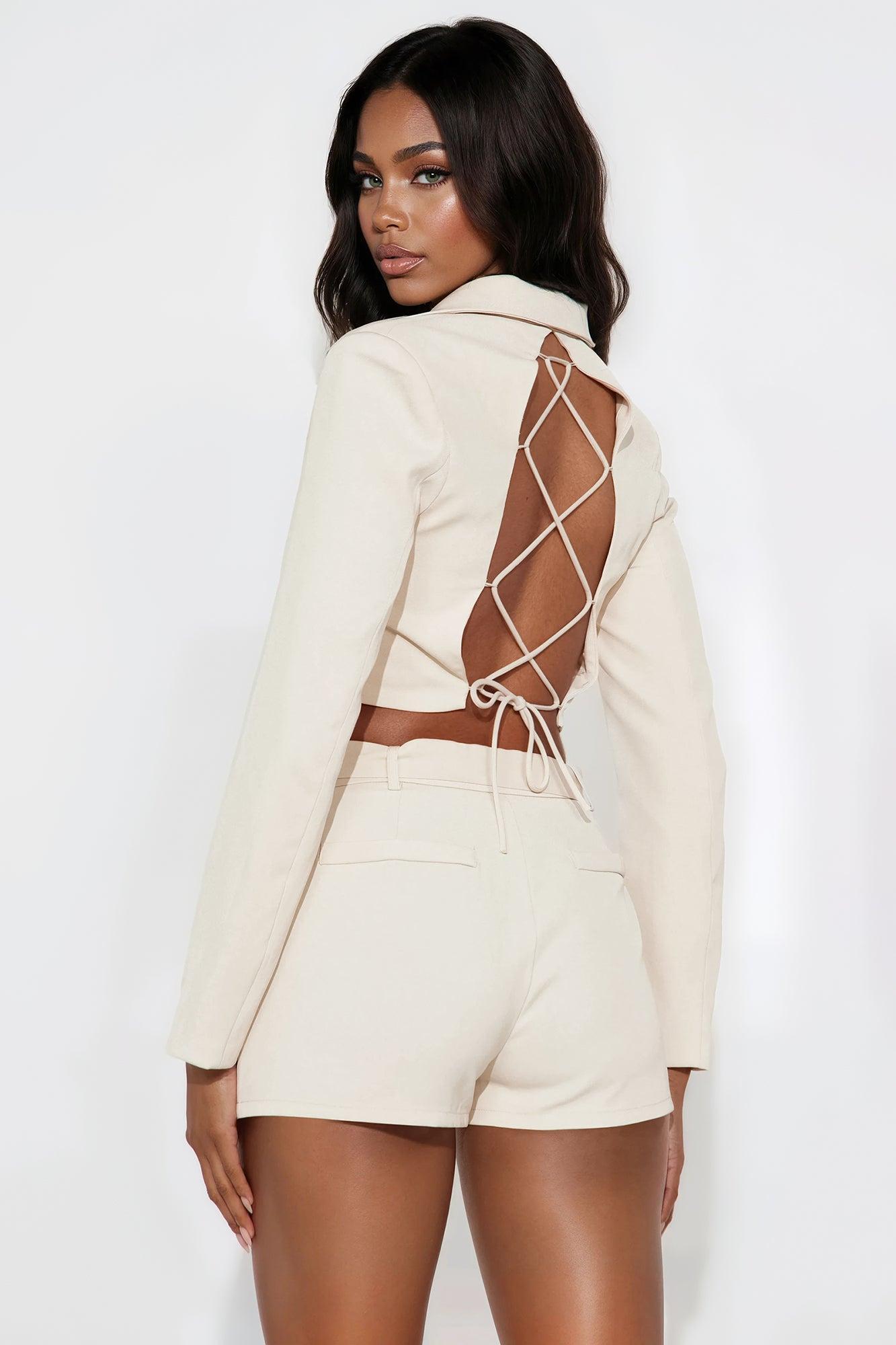 Pretty Business Cropped Blazer - Cream Female Product Image