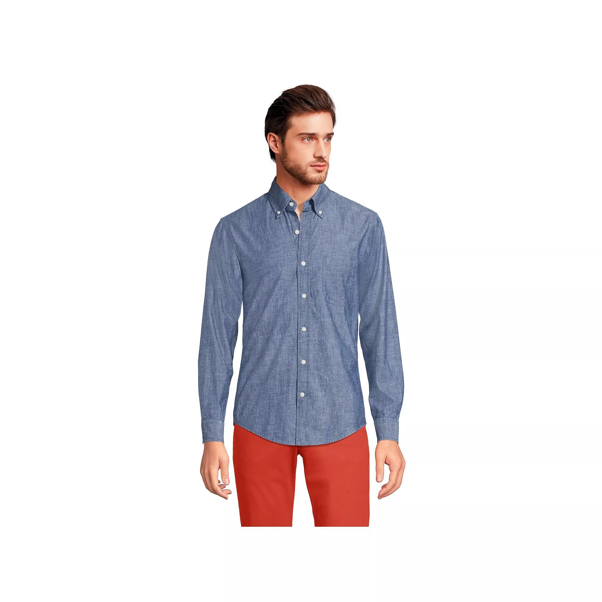 Men's Lands' End Button-Down Traditional Fit Chambray Shirt, Size: XL, Dark Blue Product Image