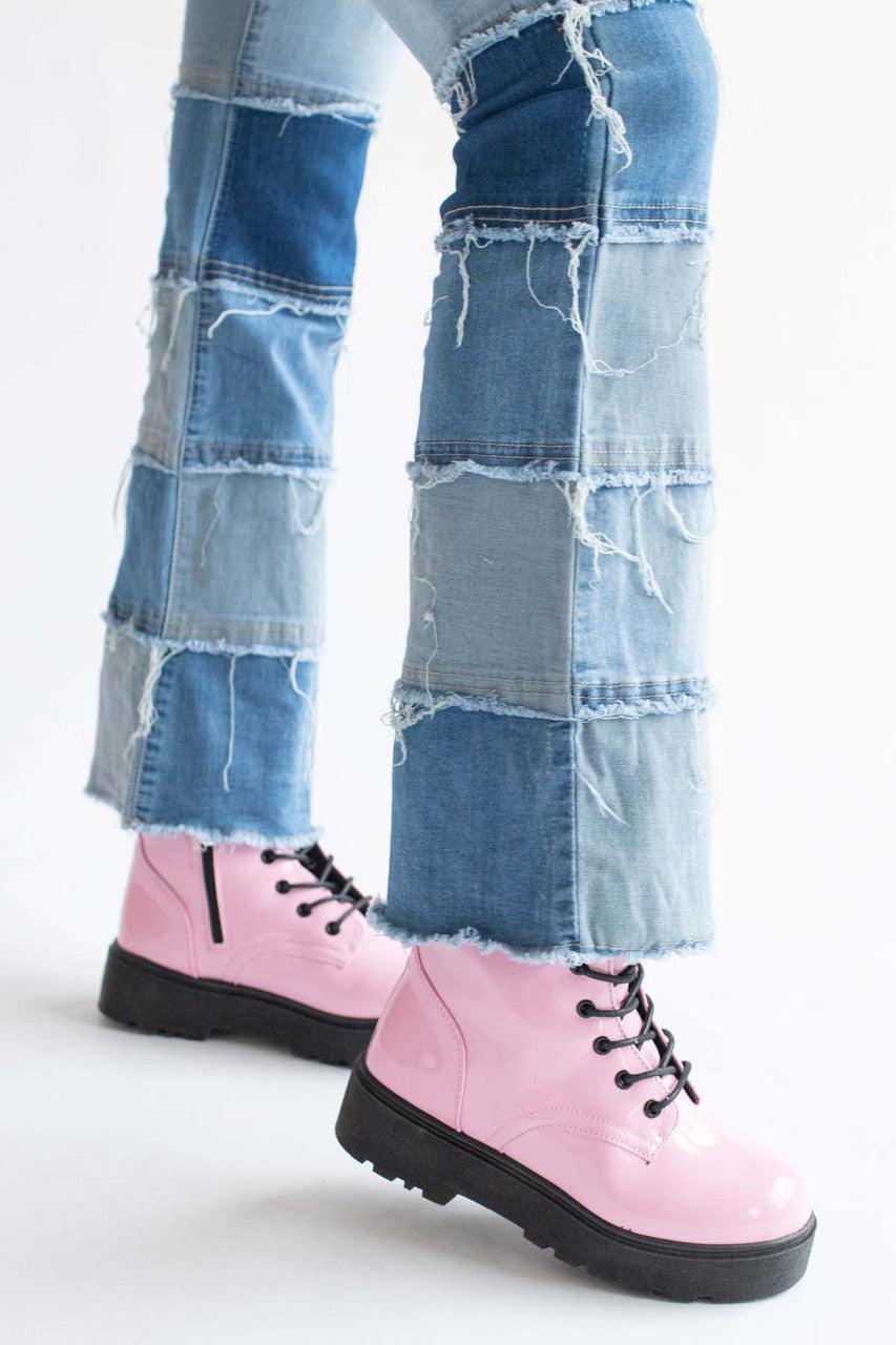 Patchwork Stretch Denim Bell Bottoms Product Image