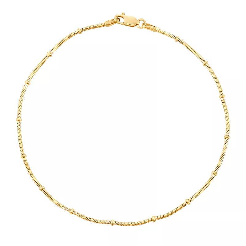 Jordan Blue 14k Gold Over Silver Snake Chain Anklet, Womens, Gold Tone Product Image