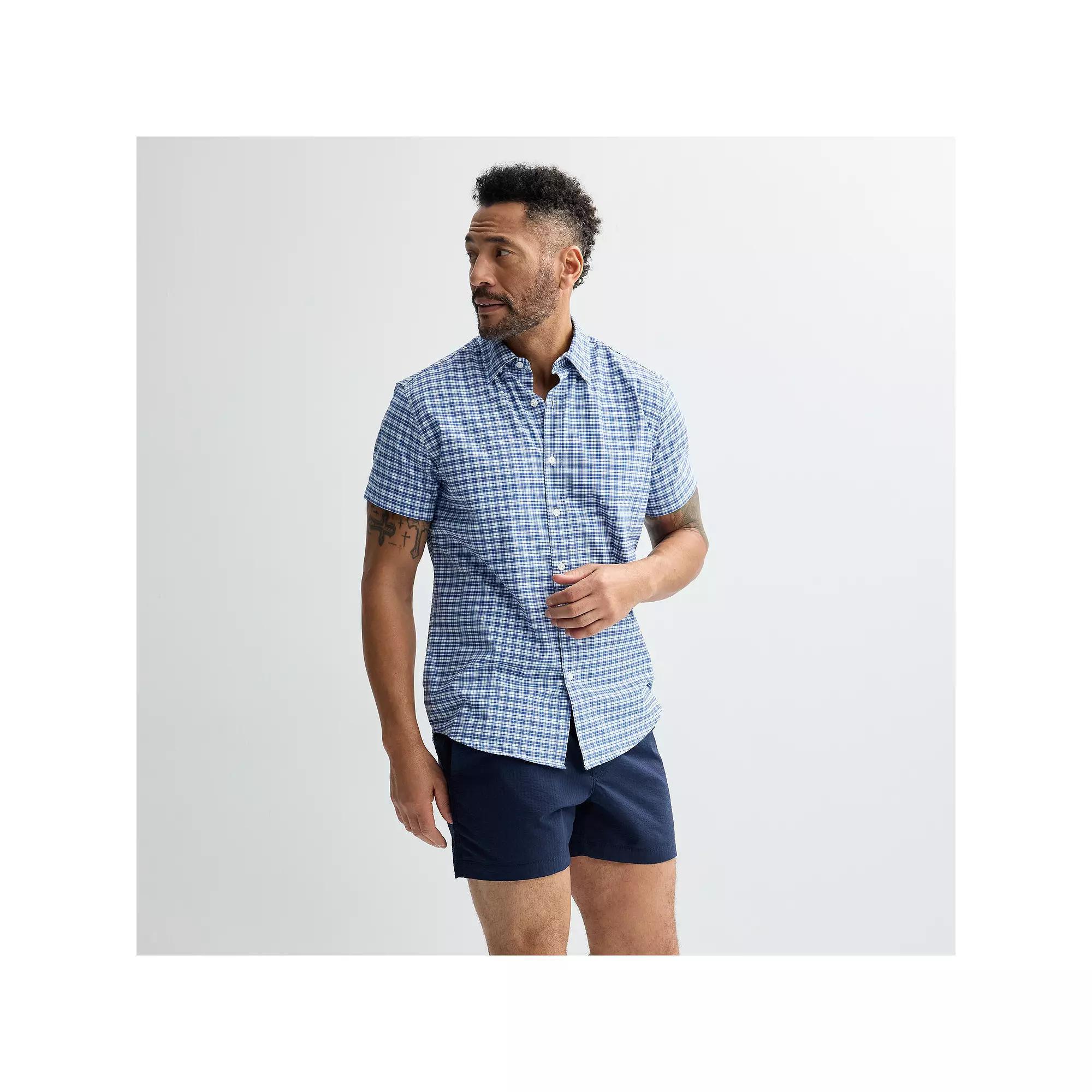 Men's Sonoma Goods For Life® Short Sleeve Performance Shirt, Size: Small, Blue Plaid Product Image