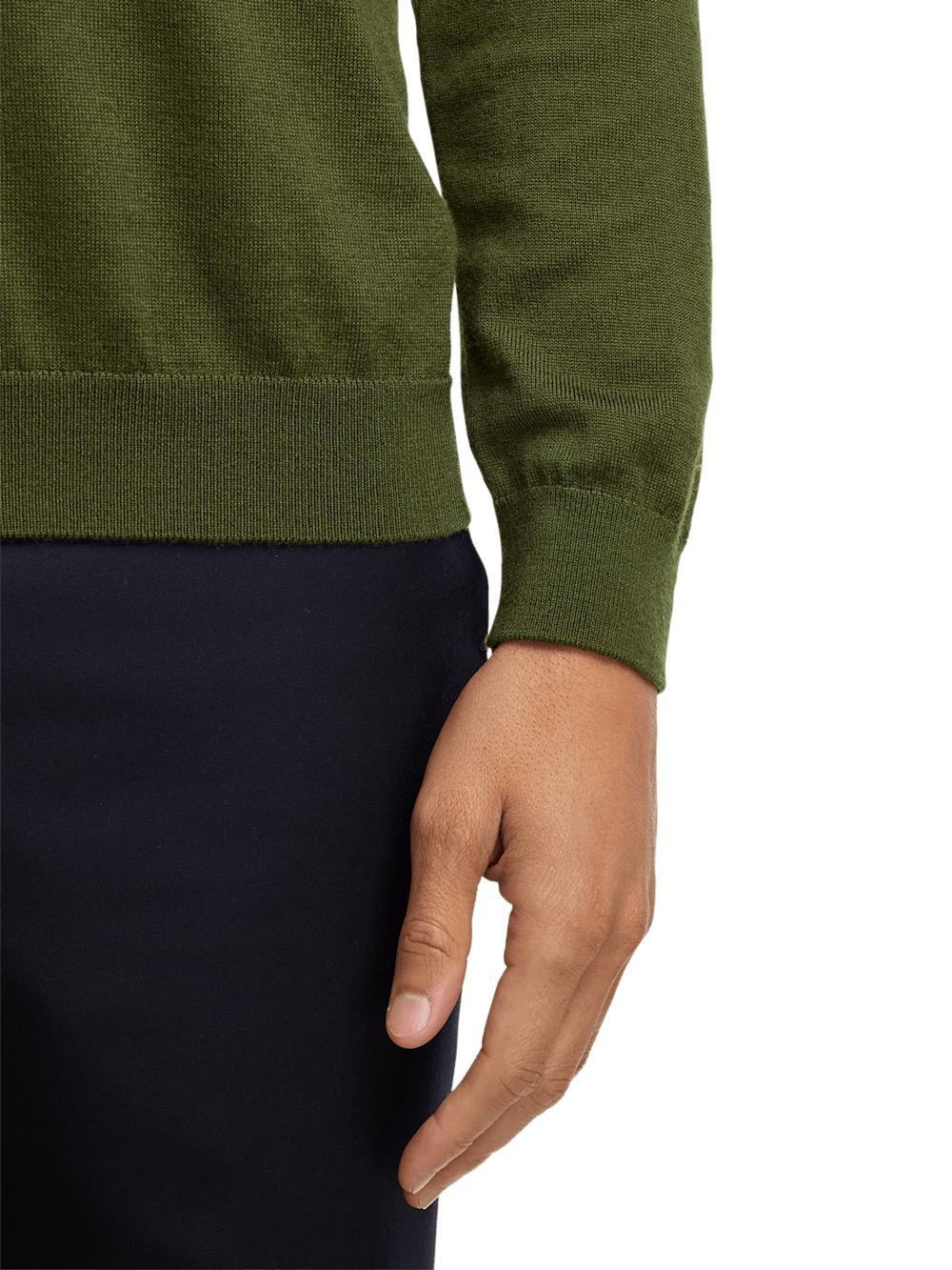 Merino Wool V-neck Sweater - Green Product Image