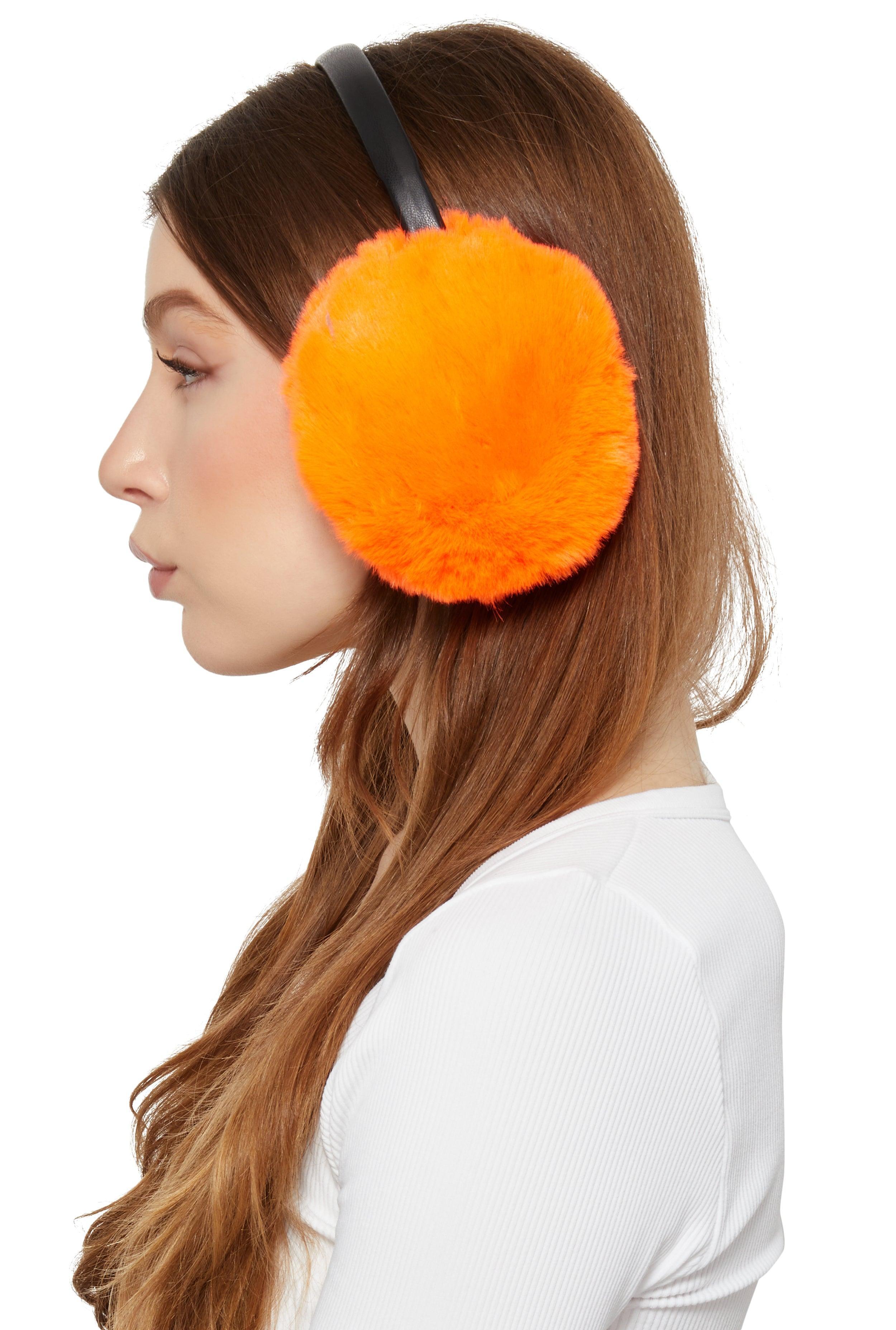 Womens Faux Leather Band Faux Fur Earmuffs Product Image