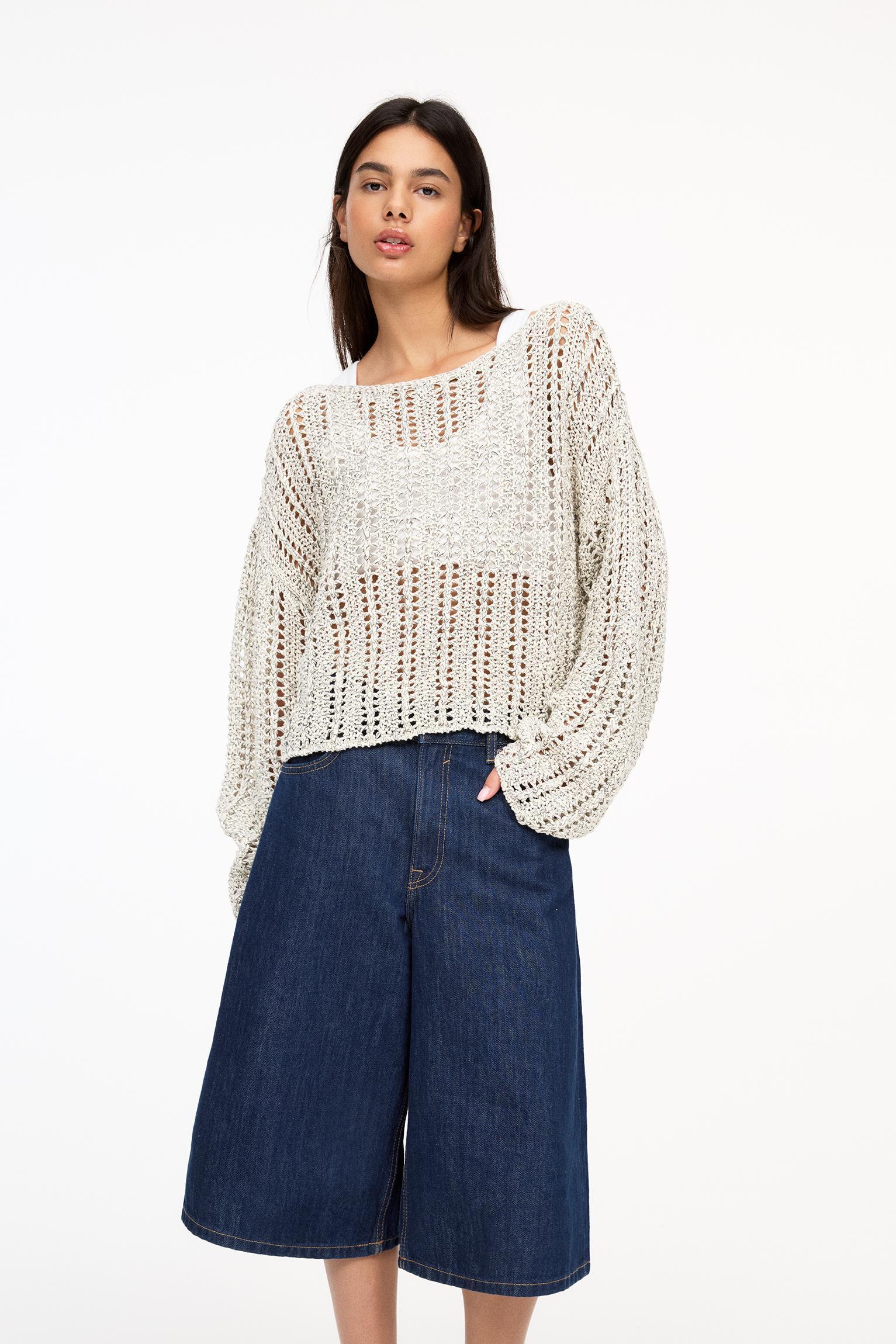 Cropped open knit sweater Product Image