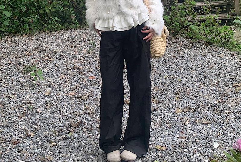 V-Neck Furry Beaded Crop Cardigan Product Image