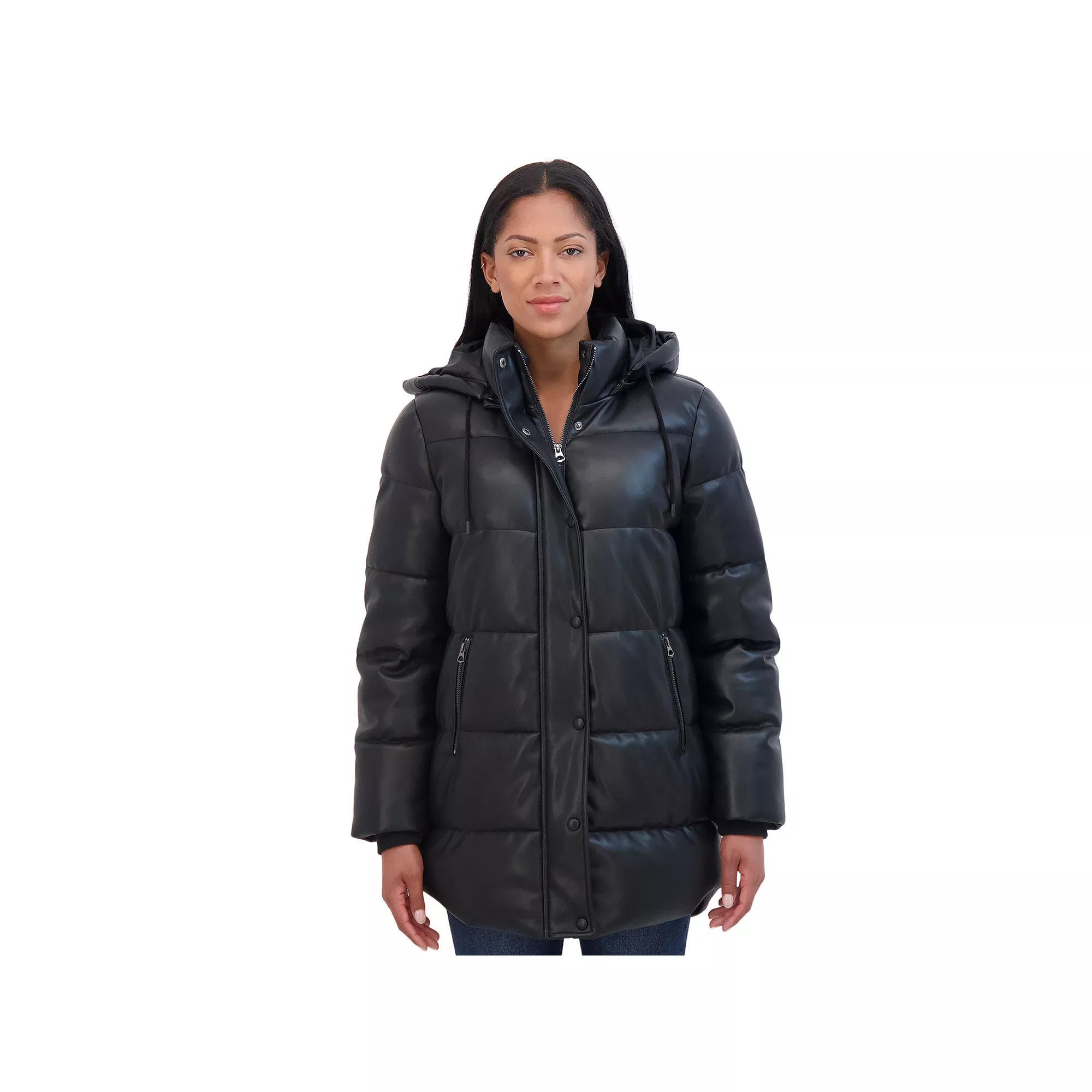 Women's Sebby Collection Faux Leather Puffer Jacket, Size: Medium, Black Product Image