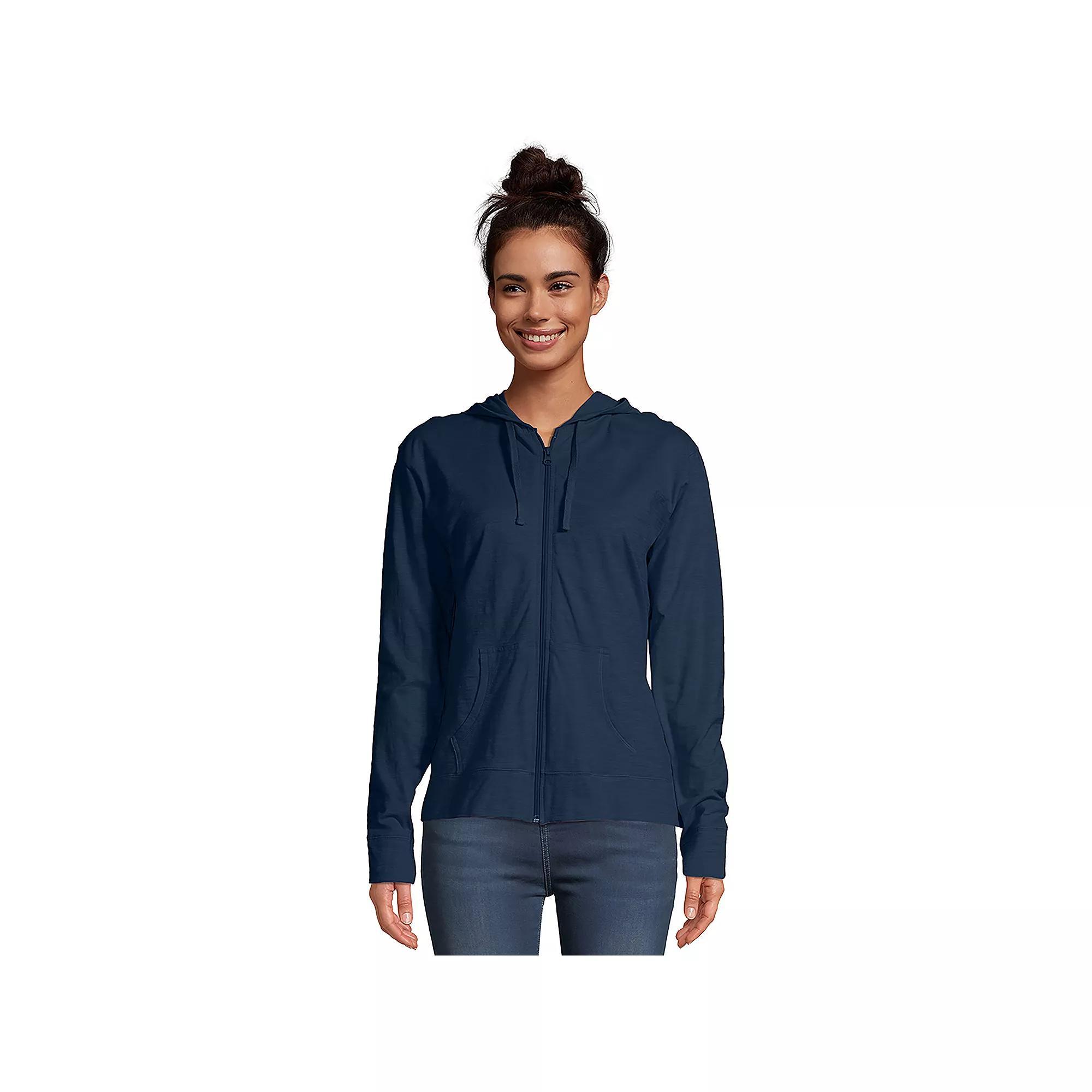 Women's Hanes® Slub Jersey Full Zip Hooded Sweatshirt, Size: Medium, Blue Product Image