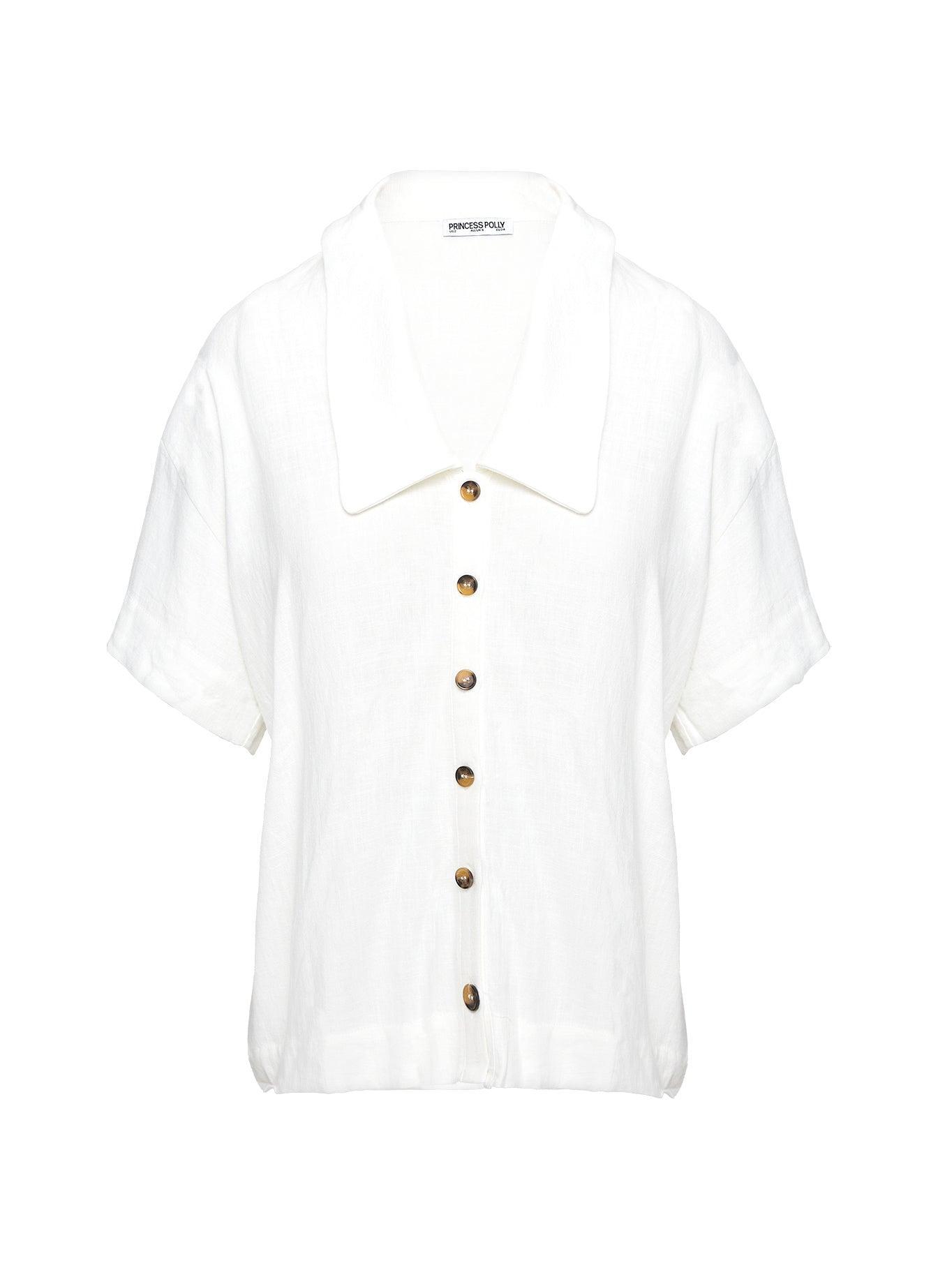 Goody Linen Button Front Top White Product Image