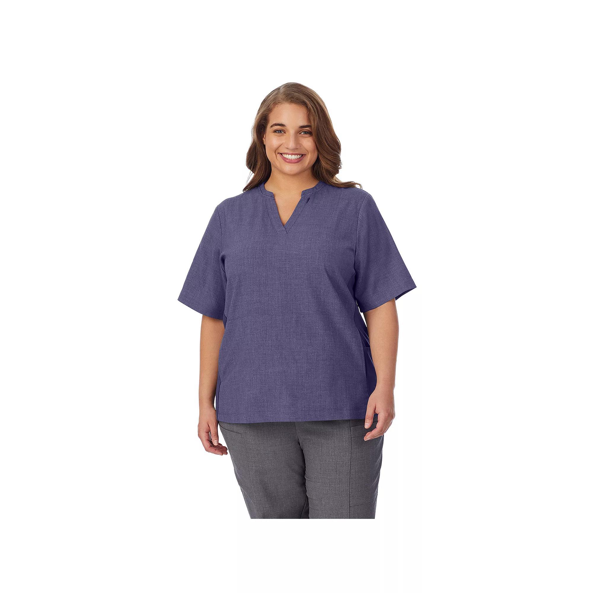 Plus Size Cuddl Duds® Scrubs 4-Pocket Split Neck Top, Women's, Size: 1XL, Navy Grey Product Image