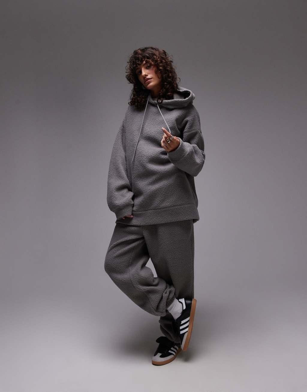 Topshop oversized borg hoodie in slate - part of a set Product Image