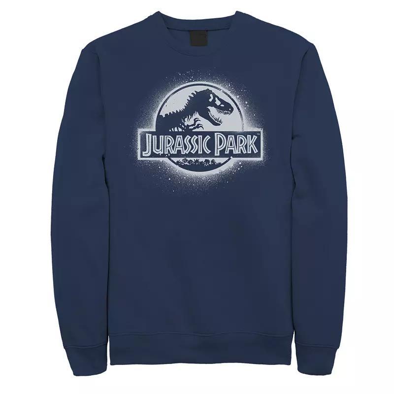 Men's Jurassic Park All White Spray Paint Stencil Movie Logo Sweashirt, Size: Small, Blue Product Image