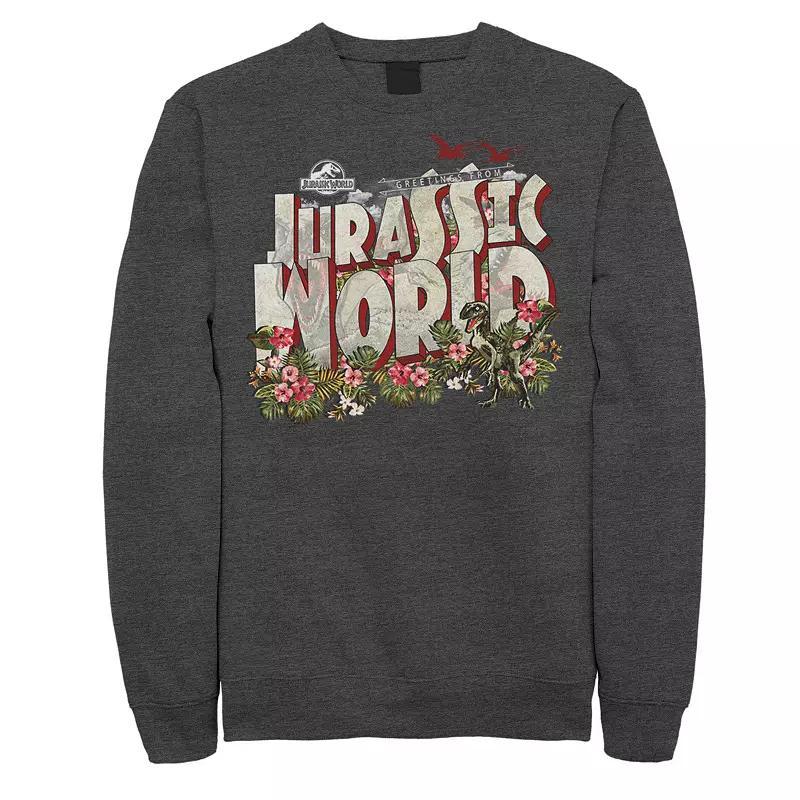 Mens Jurassic World Tropical Raptor Postcard Sweatshirt Grey Heather Product Image