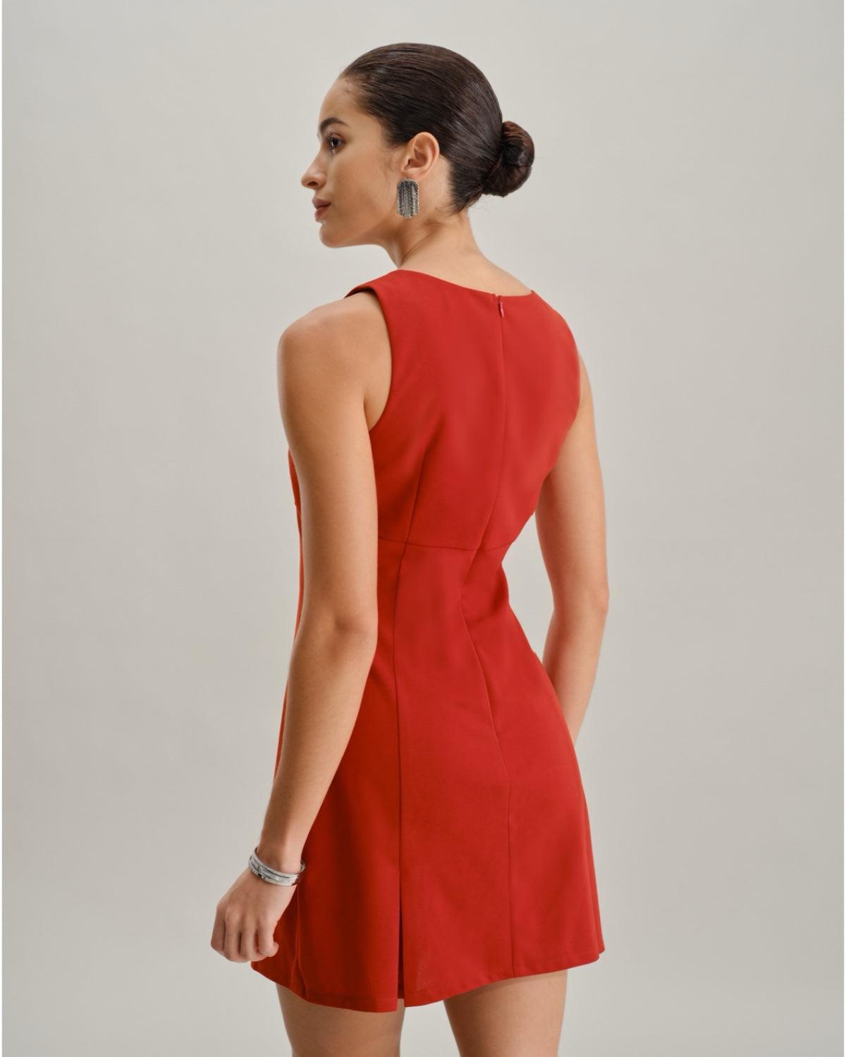 Red Square Neck A-Line Mini Dress Product Image