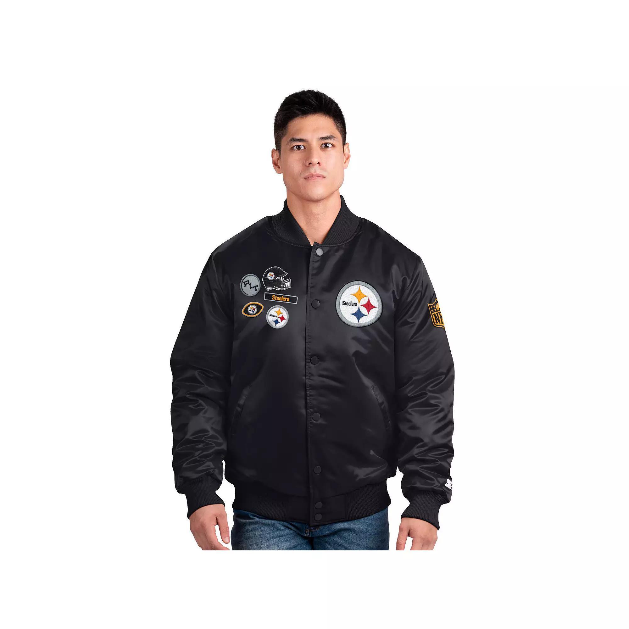 Men's Starter Black Pittsburgh Steelers Exclusive Satin Full-Snap Varsity Jacket,  Product Image