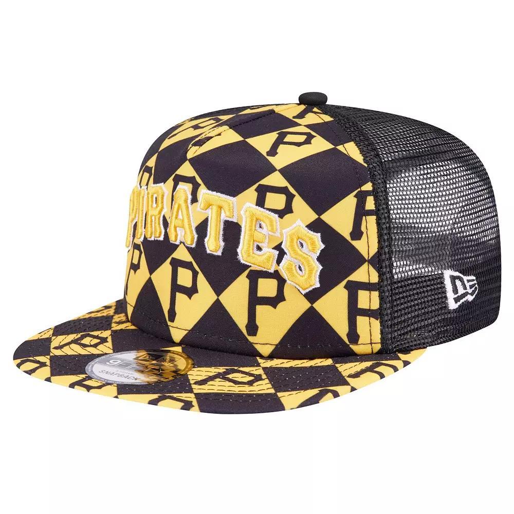 Men's New Era Black Pittsburgh Pirates Seeing Diamonds A-Frame Trucker 9FIFTY Snapback Hat Product Image