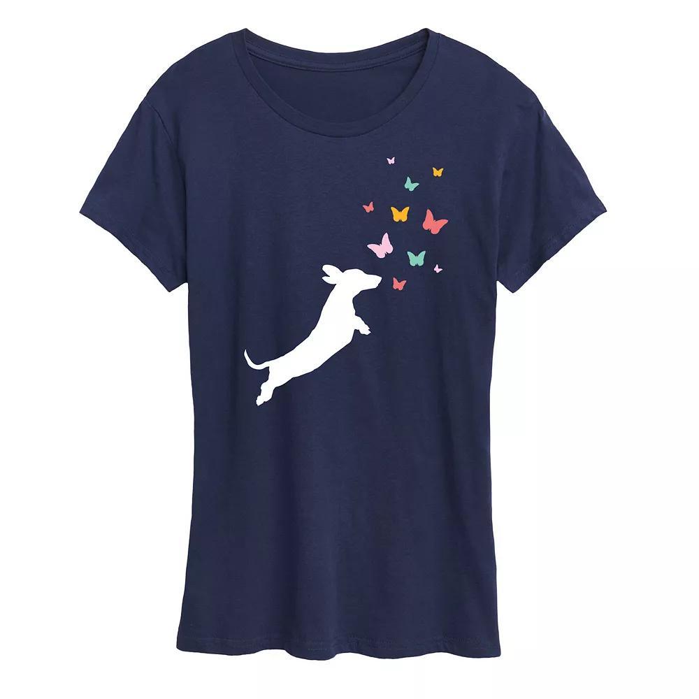 Women's Dachshund Chasing Butterflies Graphic Tee,  Product Image