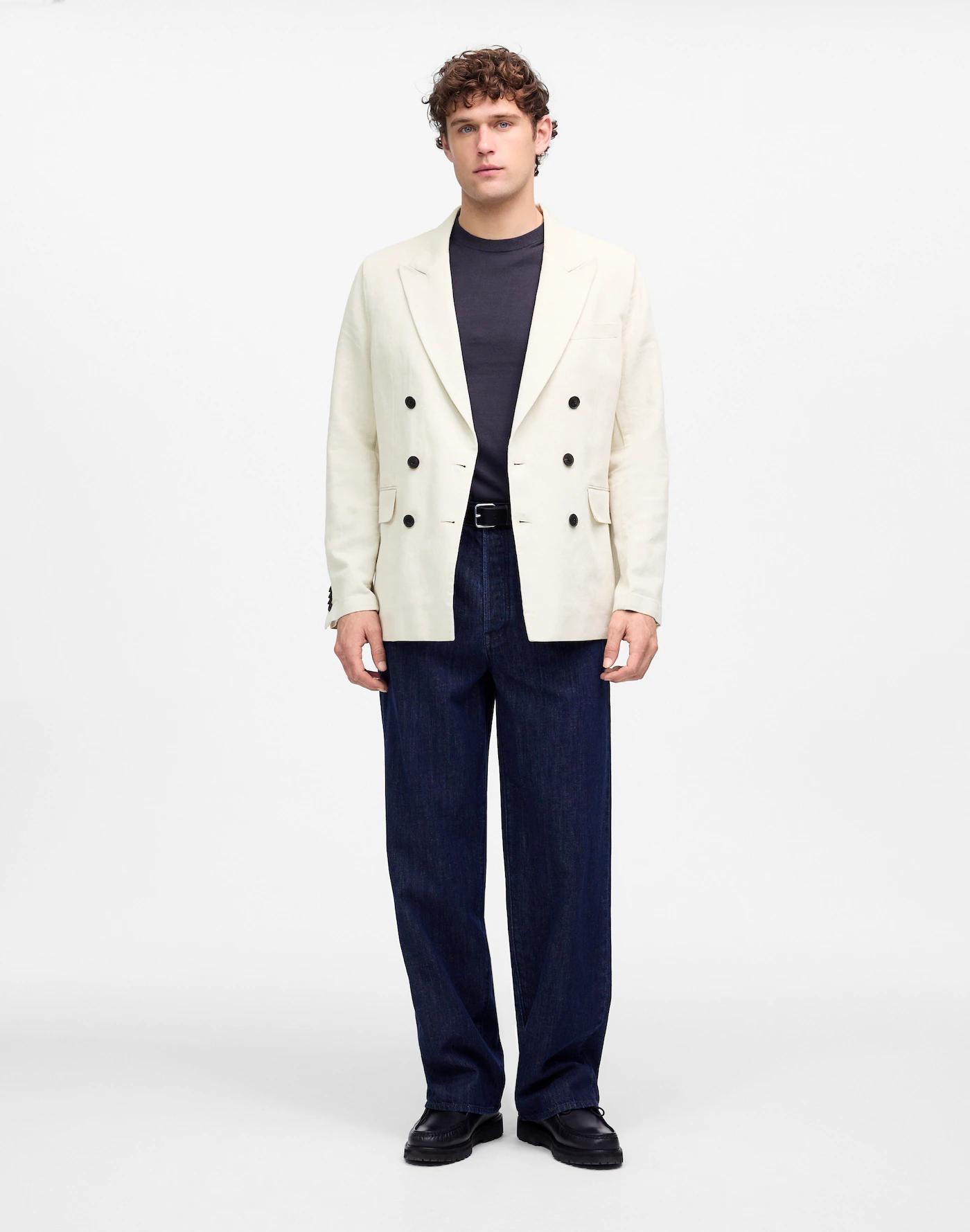 Double-Breasted Blazer in Cotton-Linen Blend Product Image