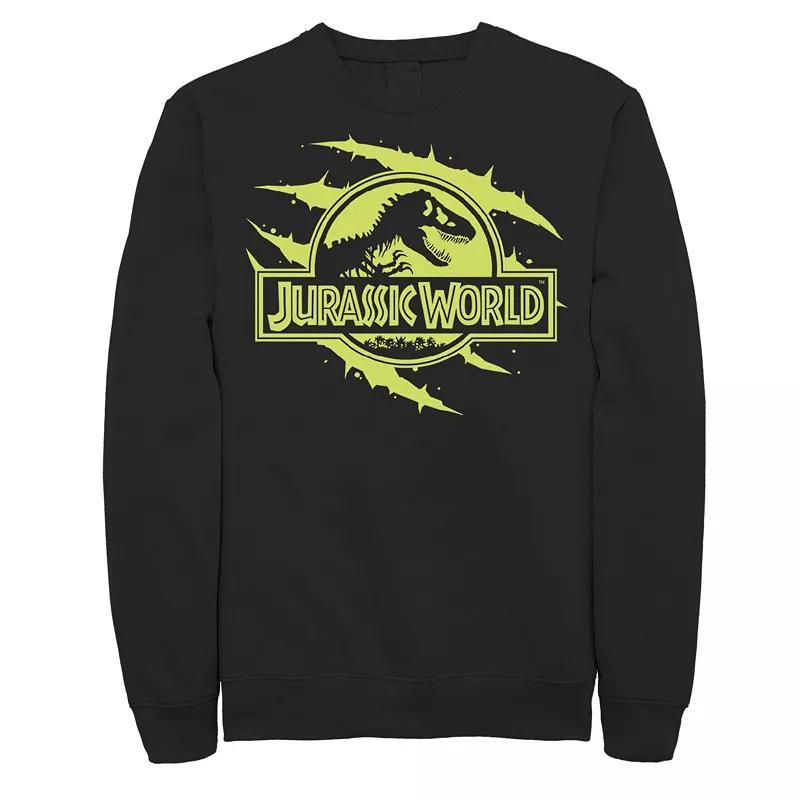 Mens Jurassic World Neon Slash T-Rex Fossil Logo Graphic Fleece Pullover Product Image