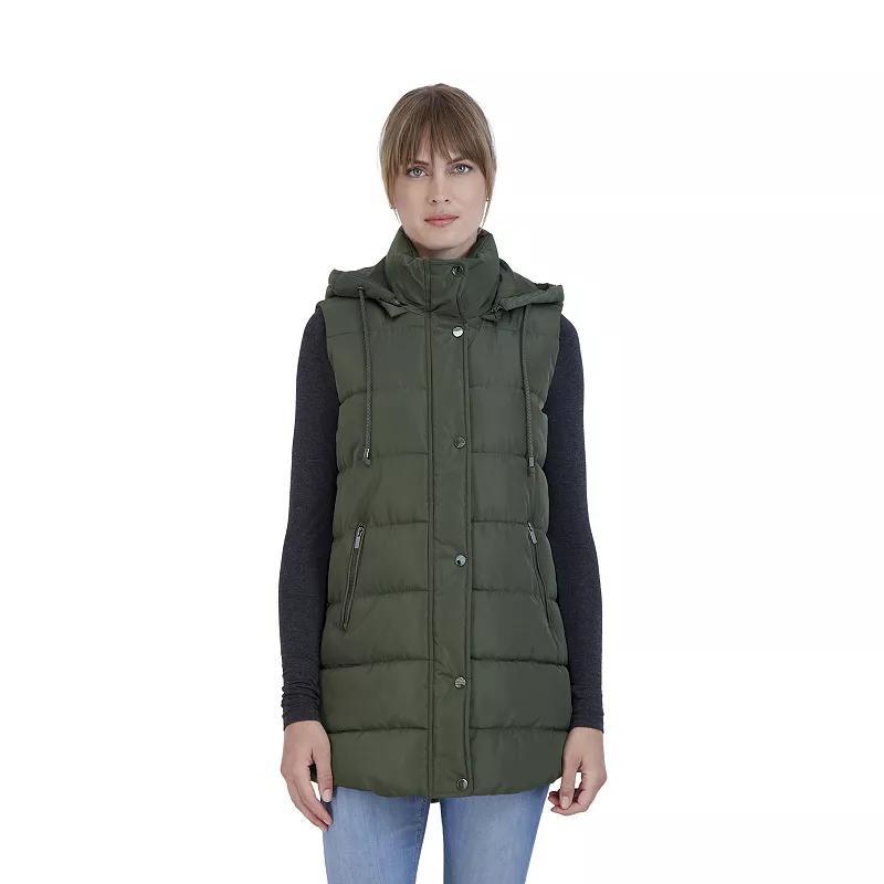 Womens Sebby Collection Long Puffer Vest Green Product Image