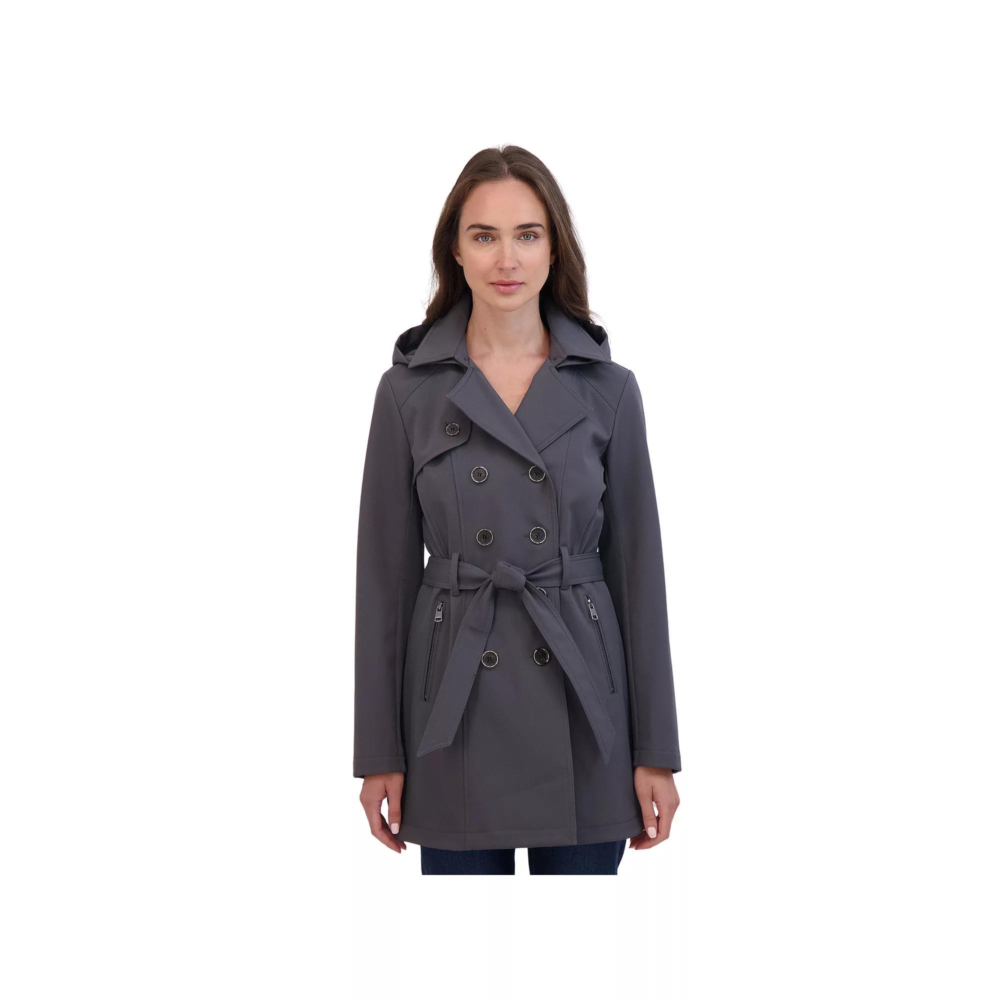 Women's Sebby Collection Double Breasted Softshell Trench Coat, Size: Small, Grey Product Image