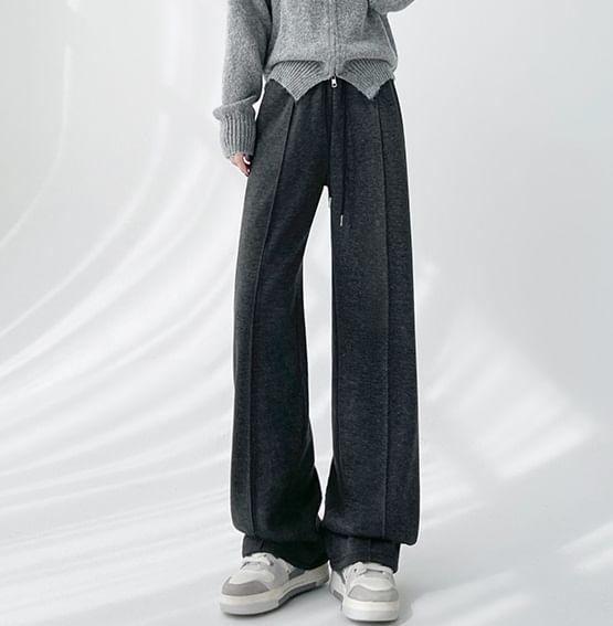 Drawstring Waist Herringbone Wide Leg Sweatpants Product Image