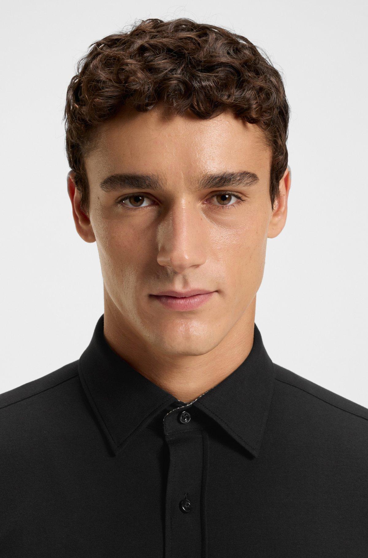 Slim-fit shirt in melange stretch cotton Product Image