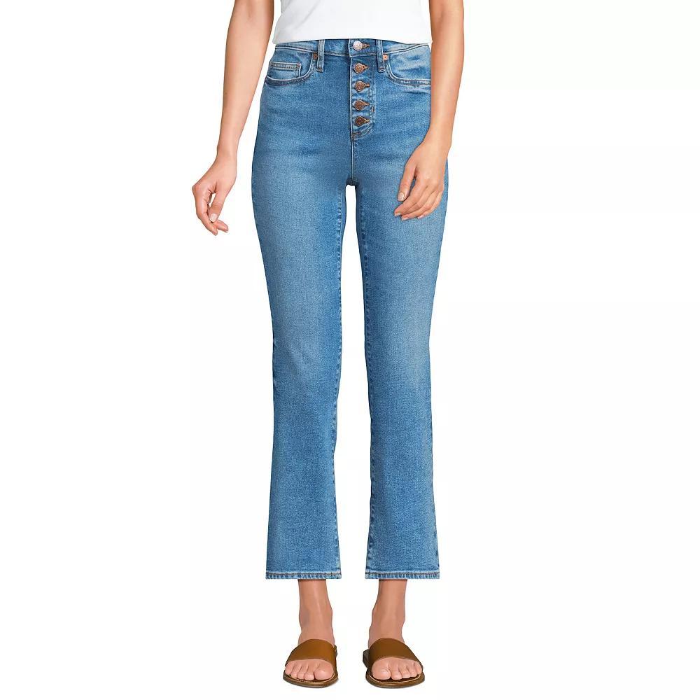 Women's Lands' End Recover High Rise Button Front Kick Flare Crop Jeans,  Product Image