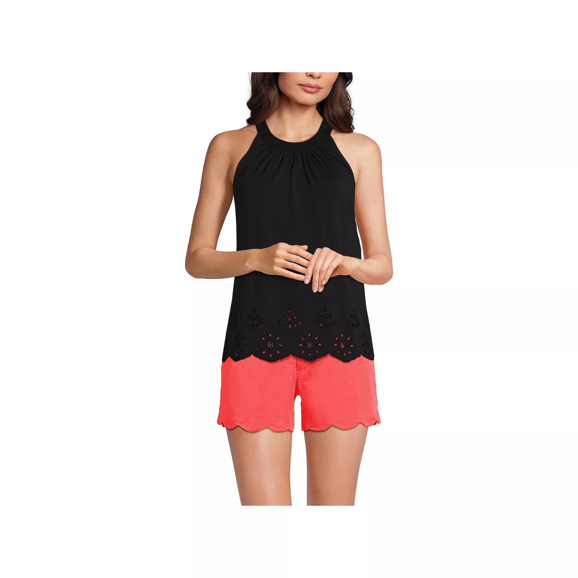 Women's Lands' End Eyelet Trimmed Flowy Pleated High Neck Tank Top, Size: XS, Black Product Image