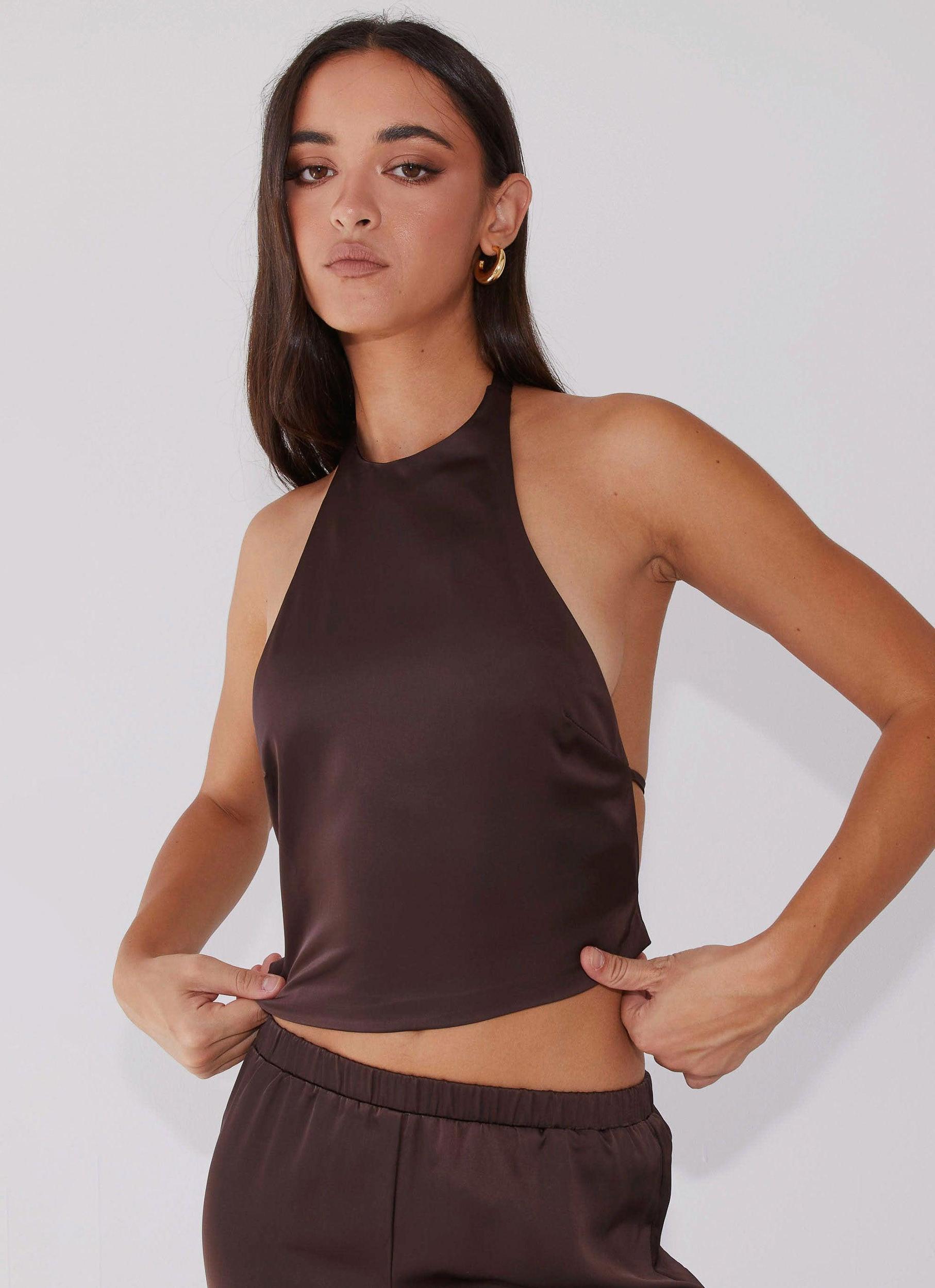 Bree Satin Halterneck Top - Brown Product Image