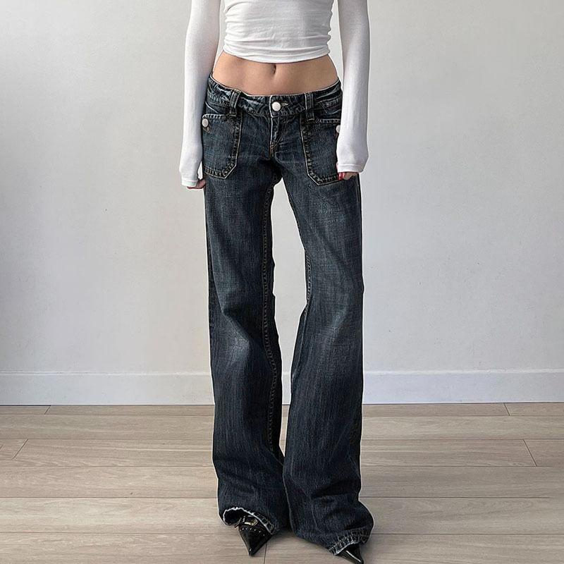 Low Rise Washed Flared Jeans Product Image