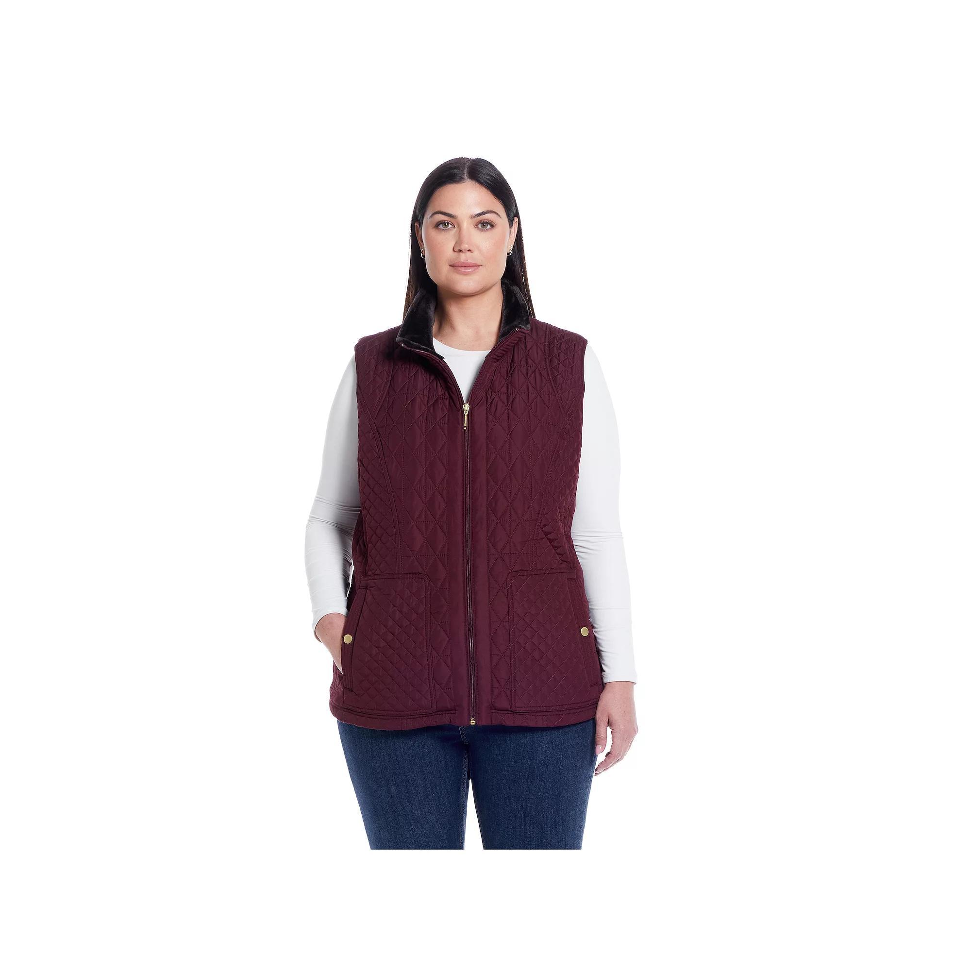 Plus Size Weathercast Multi-Quilted Plush Lined Vest, Women's, Size: 2XL, Brown Product Image